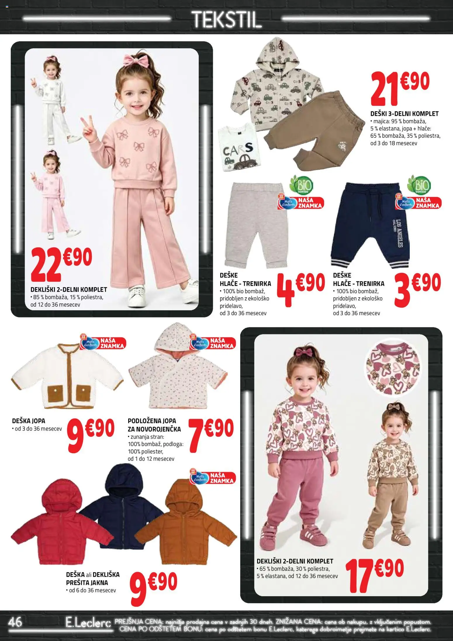 Novi E.leclerc katalog ponudbe – veljaven od 07.10.2026 | Stran: 46 | Izdelki: Trenirka, Podloga, Jakna, Hlace