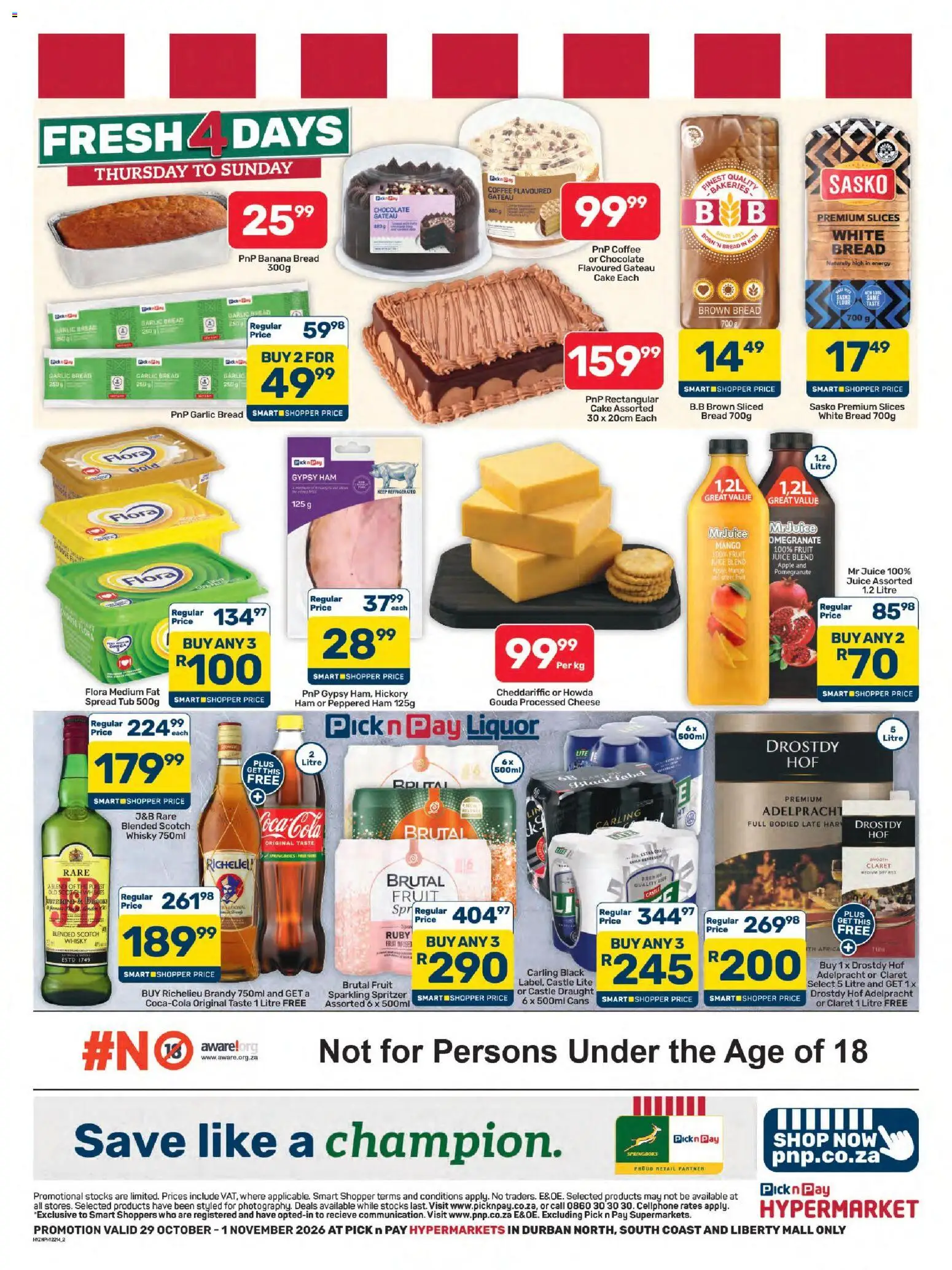 New Pick n Pay catalogue – valid from 29/10/2026 | Page: 2 | Products: Pomegranate, Brandy, Chocolate, Juice