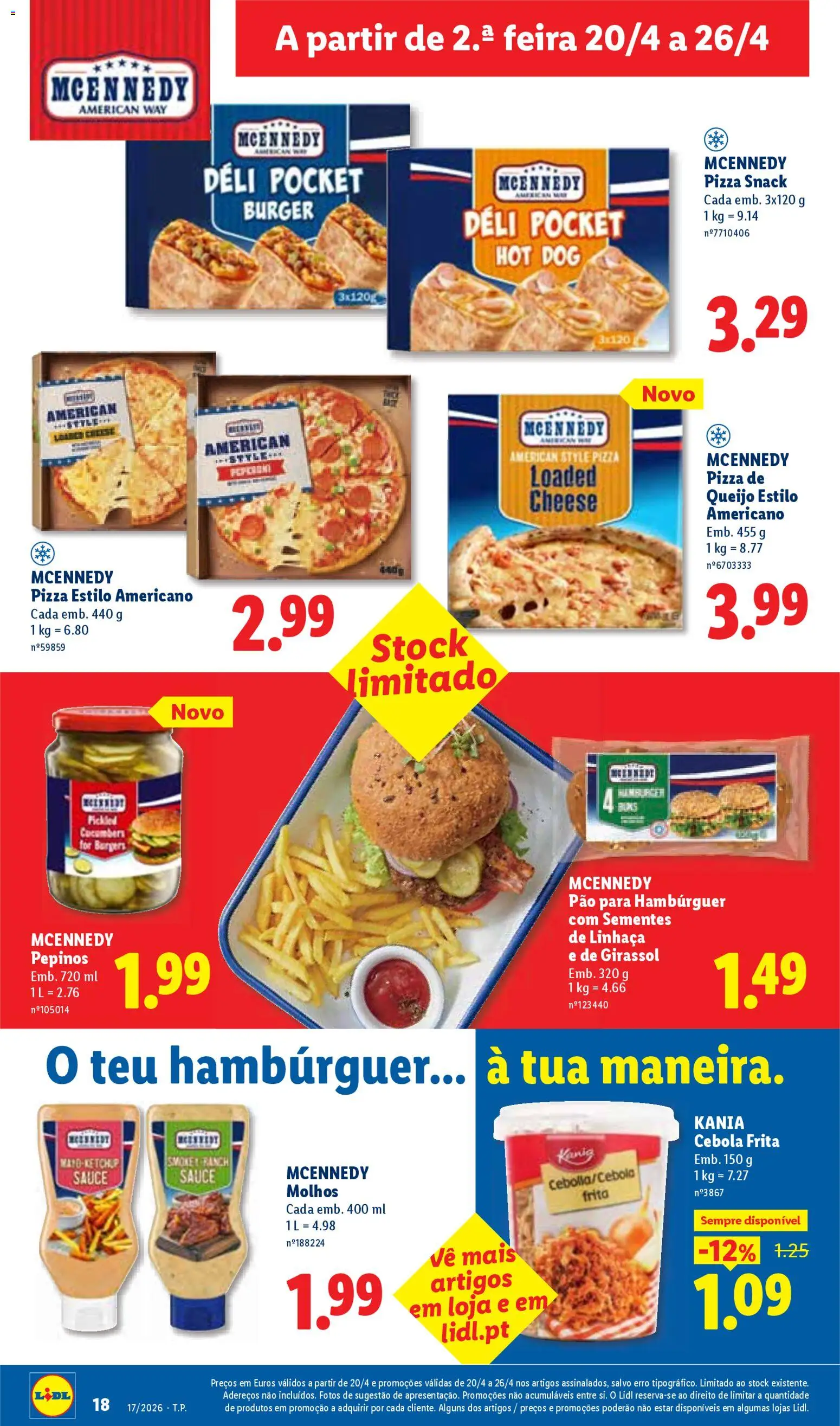 Lidl folheto │ válido de 20.04.2026 | Página: 18 | Produtos: Hambúrguer, Cebola, Queijo, Pão