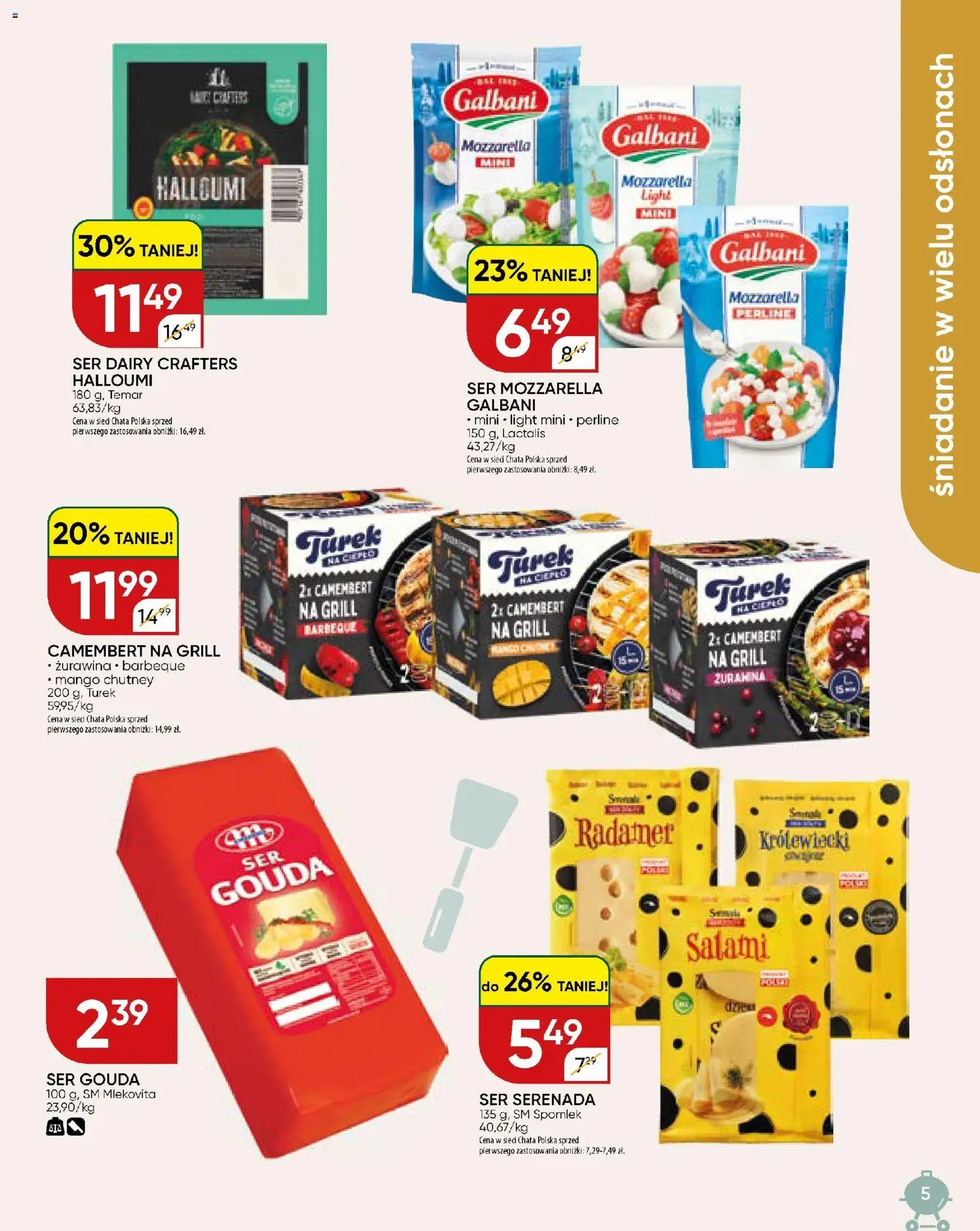 Chata Polska gazetka od 27.04.2026 | Strona: 5 | Produkty: Halloumi, Camembert, Żurawina, Ser gouda