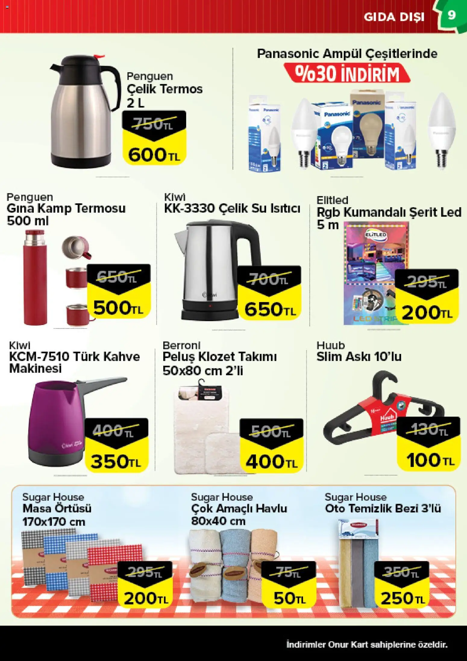 Onur Market Katalog - 30 Haziran 2026 tarihinden itibaren geçerlidir | Sayfa: 9 | Ürünler: Masa, Su ısıtıcı, Su, Termos