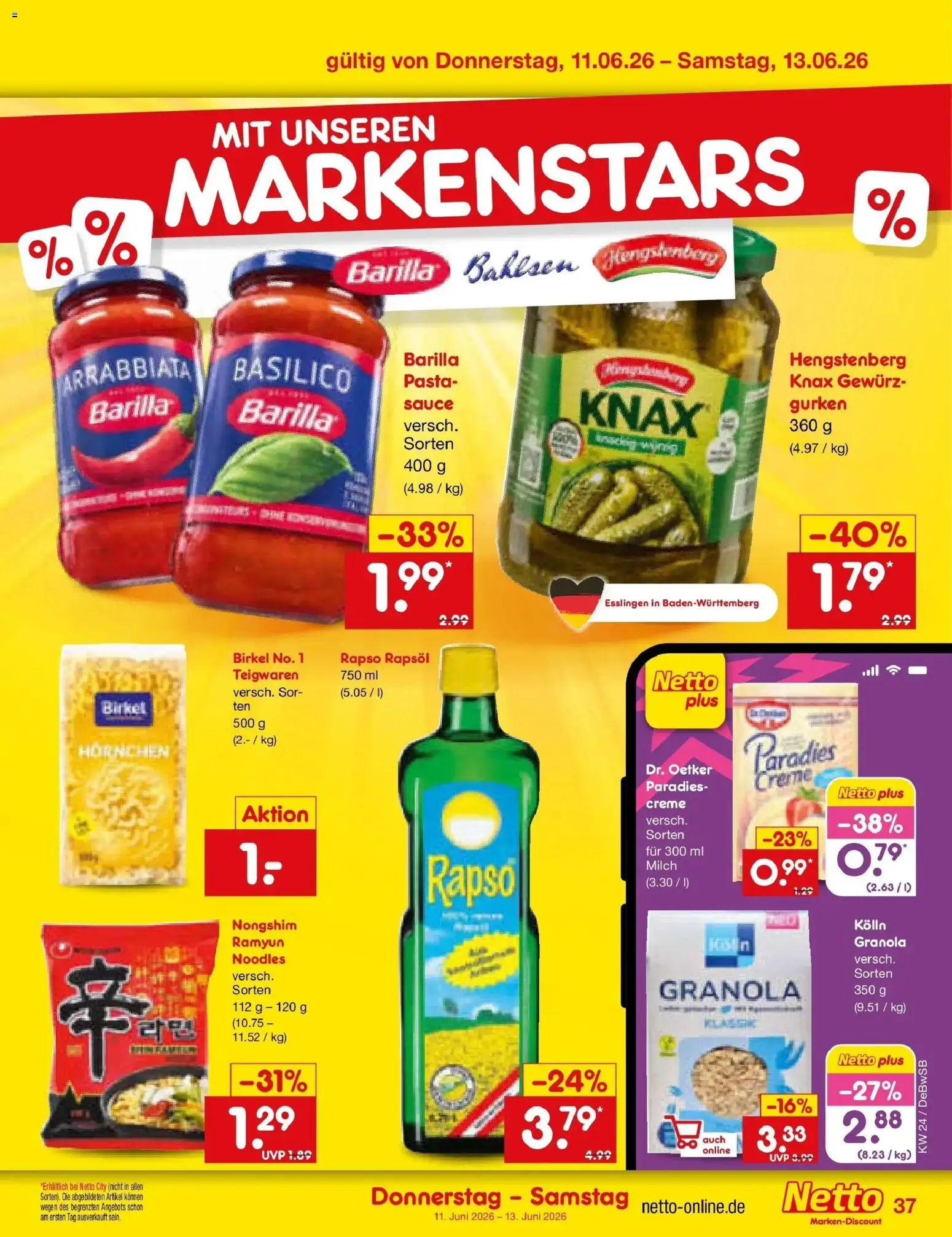 Netto Marken-Discount Prospekt Waiblingen-Bittenfeld – gültig ab 08.06.2026 | Seite: 55 | Produkte: Milch, Pasta, Gurken, Rapso rapsol