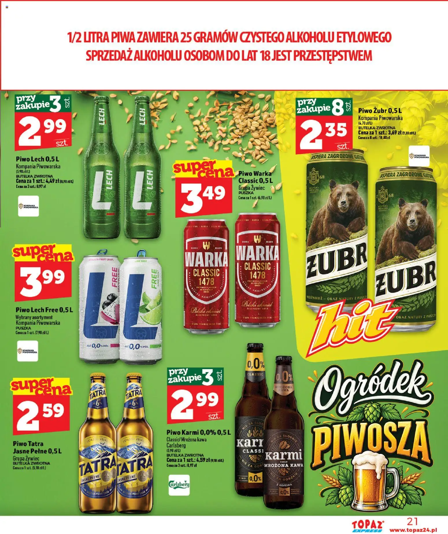 Topaz gazetka - Express od 29.10.2026 | Strona: 21 | Produkty: Warka, Piwo Carlsberg, Kawa, Piwo