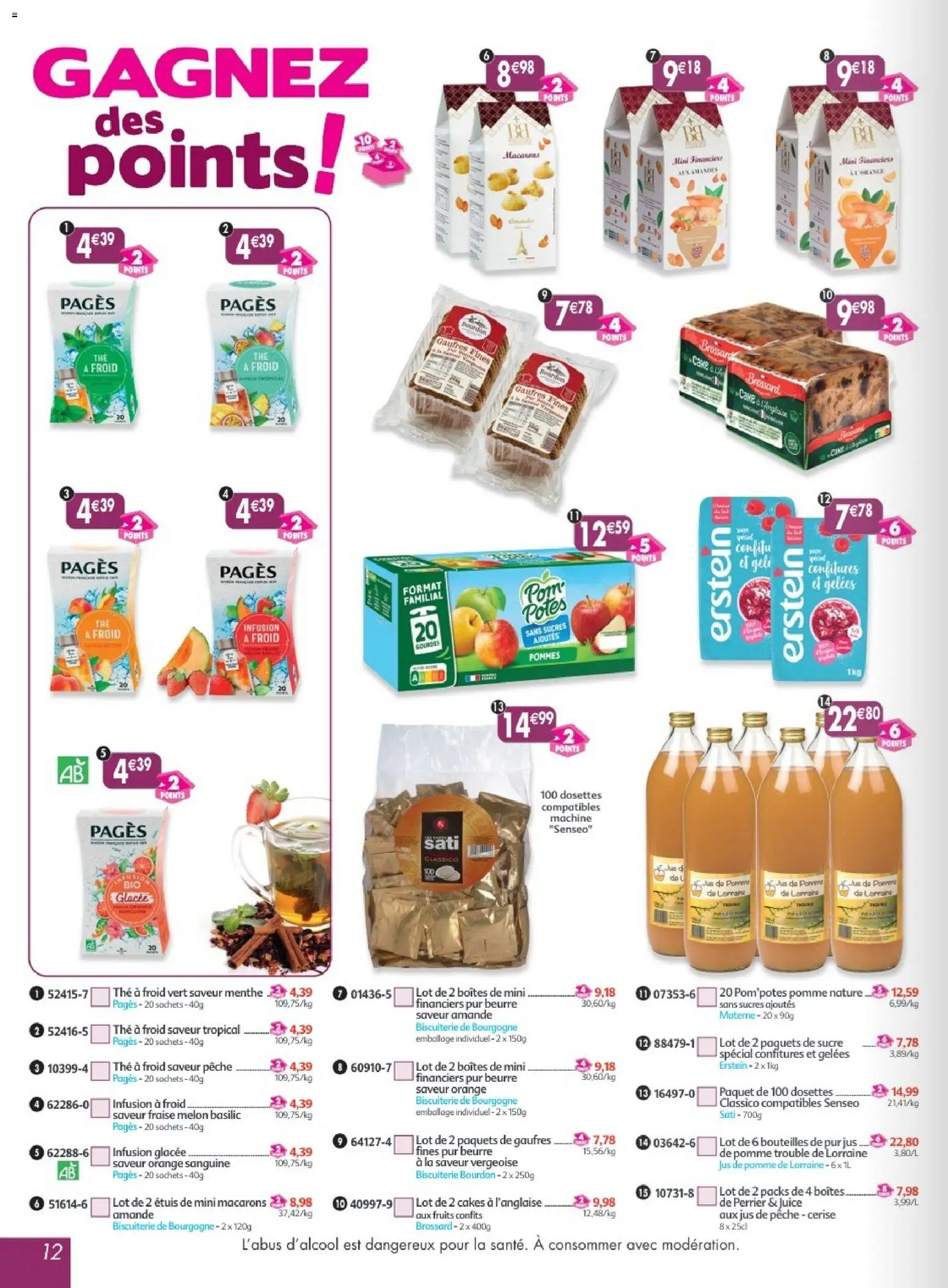 {H1} | Page: 12 | Produits: Melon, Pomme, Infusion, Jus
