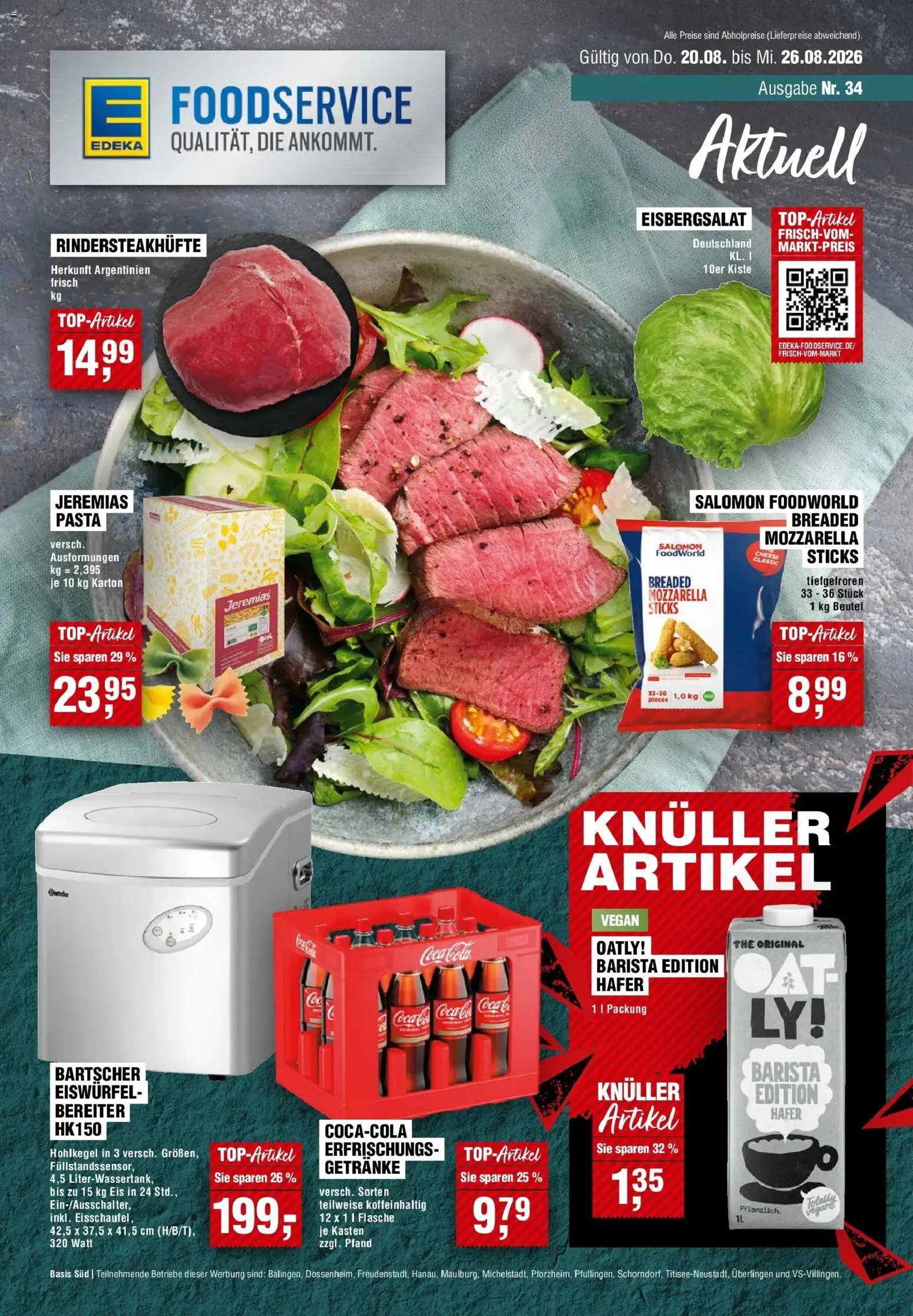 Edeka Prospekt Titisee (ab 20.08.2026) » Angebote Online | Seite: 1 | Produkte: Mozzarella, Eisbergsalat, Oatly, Pasta