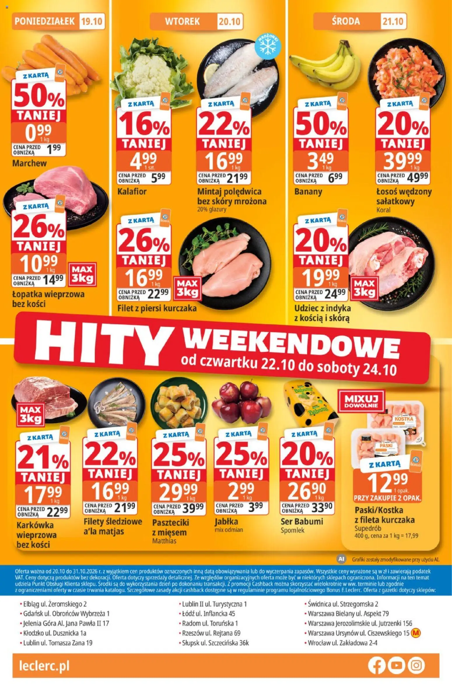 E.Leclerc gazetka od 20.10.2026 | Strona: 40 | Produkty: Kalafior, Łosoś wędzony, Filet, Filet z piersi kurczaka
