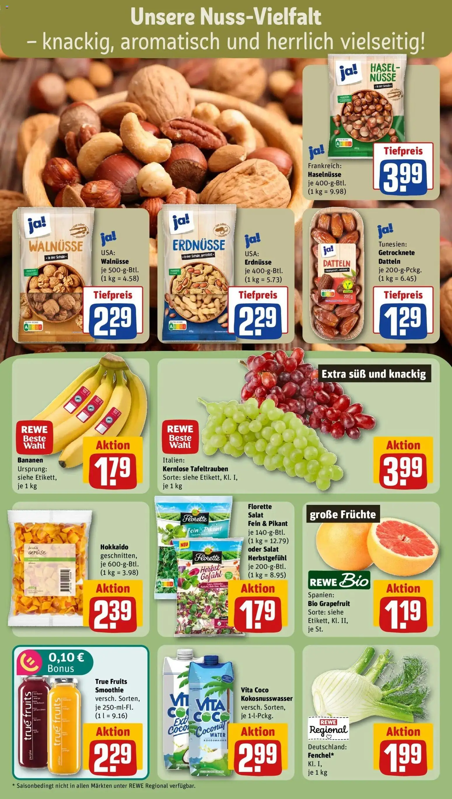 REWE Prospekt ab 26.10.2026 zum Blättern » Angebote | Seite: 6 | Produkte: Erdnüsse, Walnüsse, Bananen, Nüsse