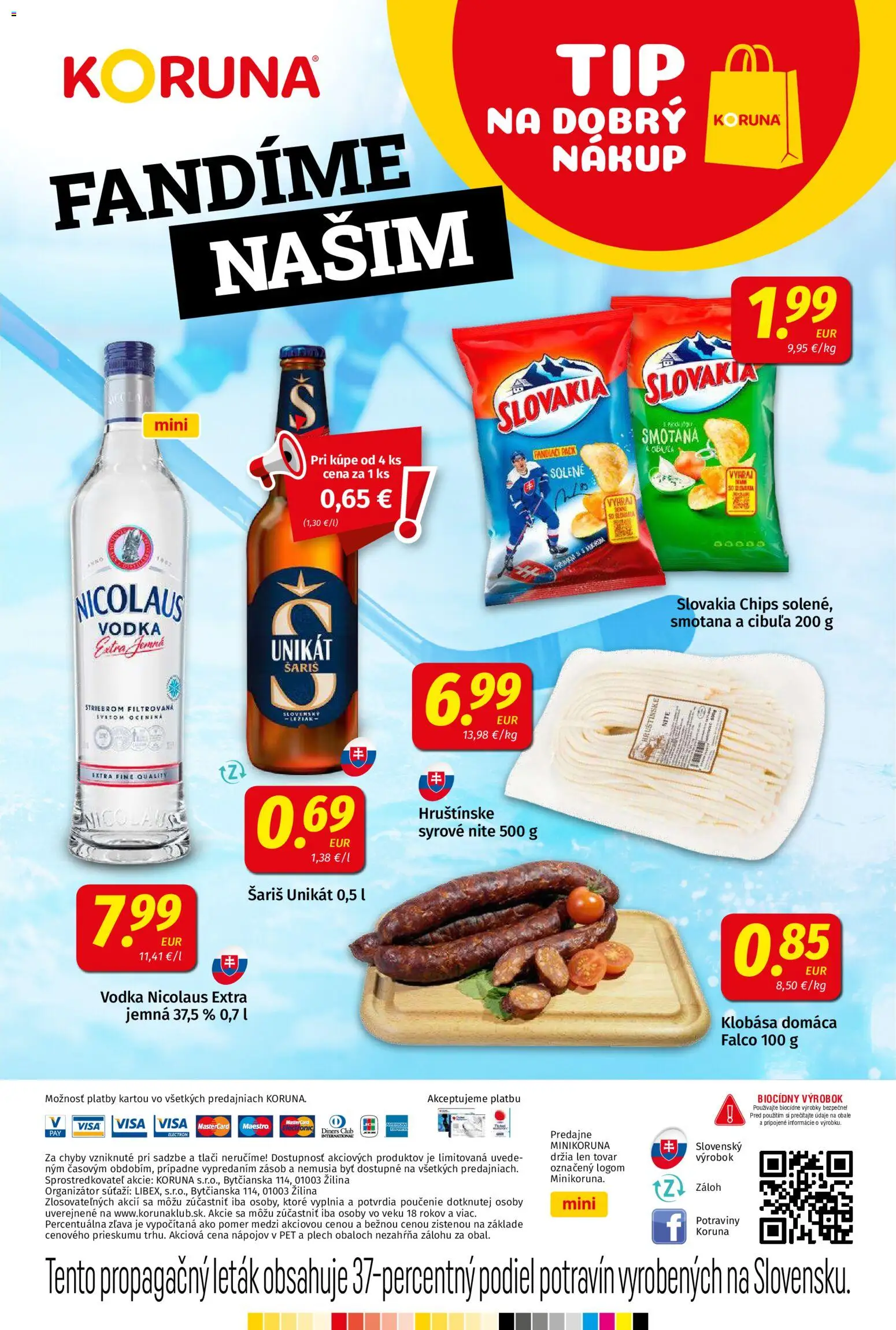 Nové Koruna akcie – leták je platný od 08.05.2026 | Strana: 24 | Produkty: Klobása, Smotana, Šariš, Vodka