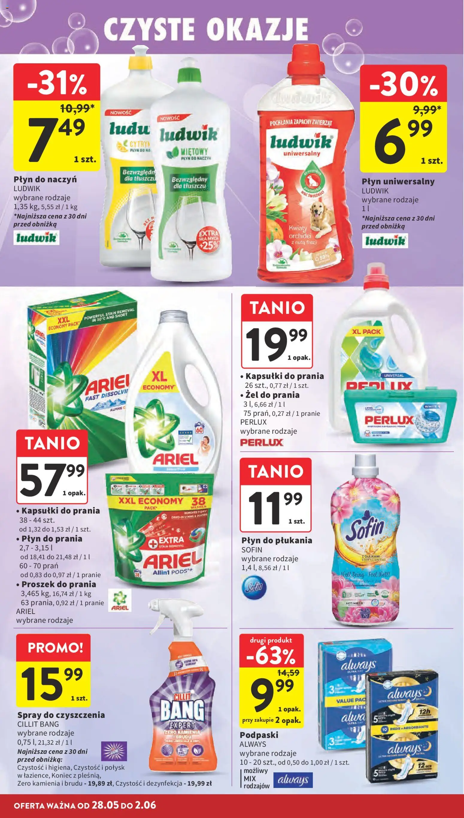 Intermarche gazetka od 28.05.2026 | Strona: 42 | Produkty: Podpaski, Ariel, Kapsułki do prania, Kwiaty