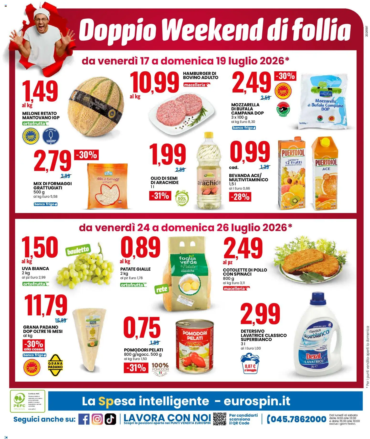 Volantino Eurospin del 16/07/2026 | Pagina: 18 | Prodotti: Bovino, Spinaci, Lavatrice, Hamburger
