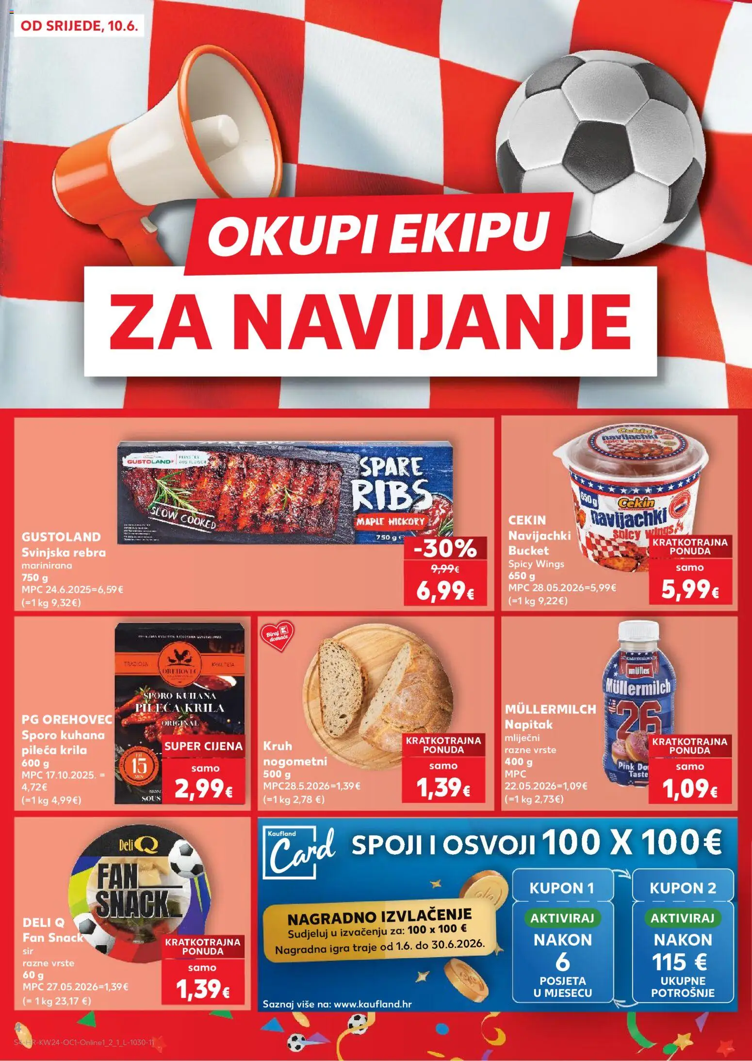 Kaufland katalog | vrijedi od 10.06.2026 | Stranica: 4 | Proizvodi: Pileća krila, Sir, Kruh, Igra