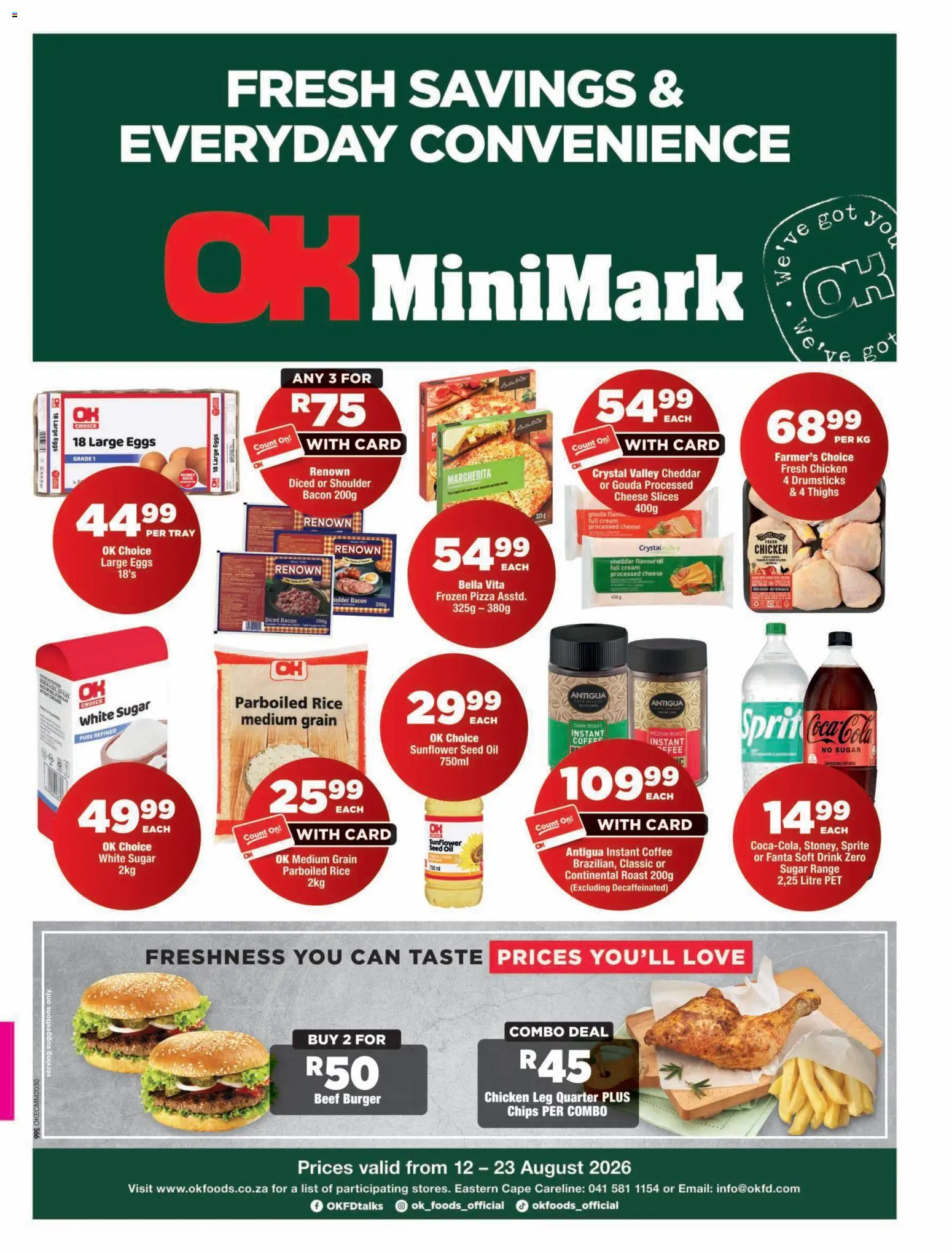 New OK Foods catalogue – valid from 12/08/2026 | Page: 1 | Products: Frozen pizza, Coffee, Pizza, Chicken