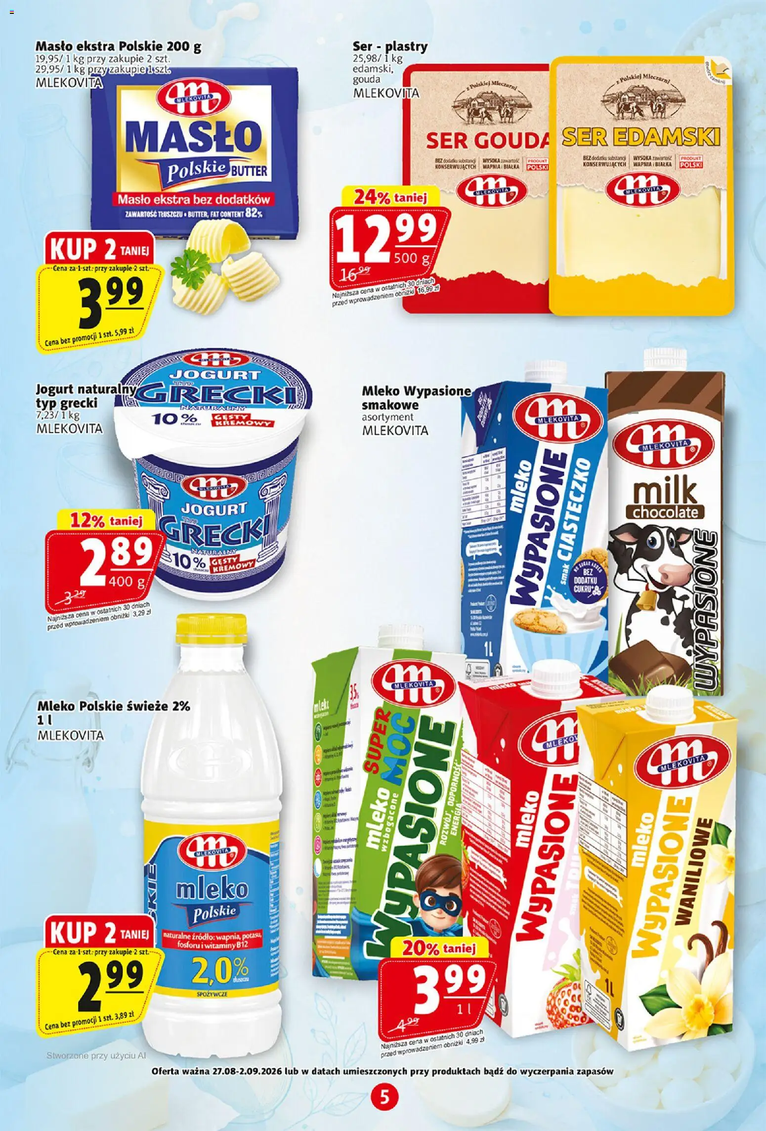 Prim Market gazetka od 27.08.2026 | Strona: 5 | Produkty: Mleko wypasione, Masło, Ser edamski, Jogurt