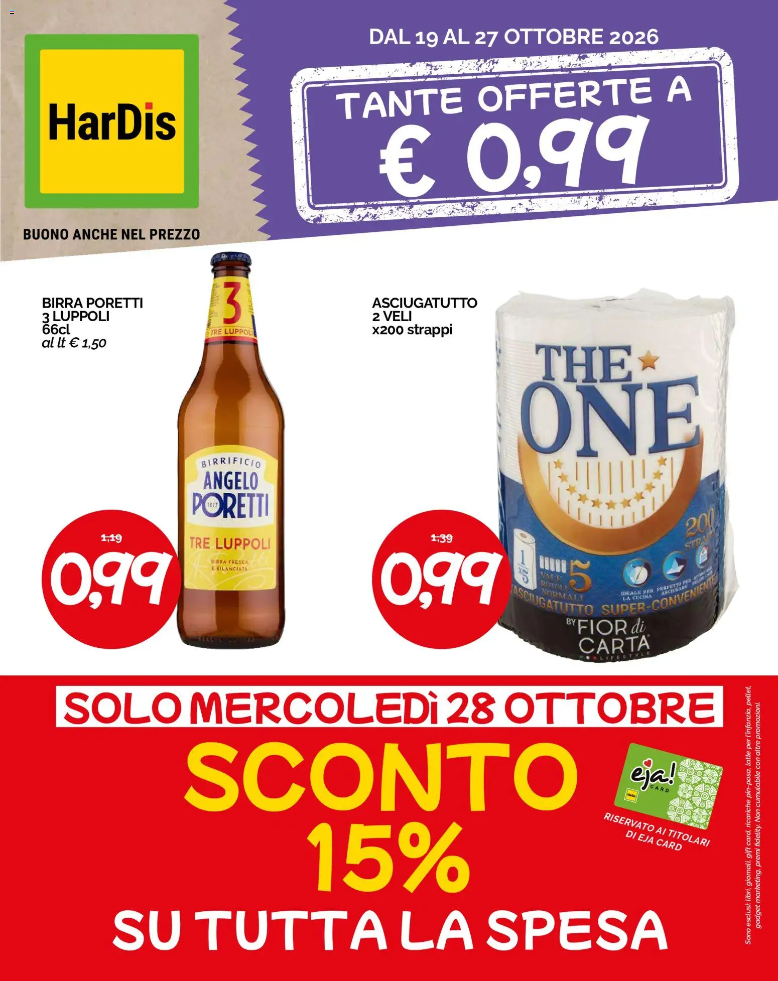 Volantino HarDis del 19/10/2026 | Pagina: 1 | Prodotti: Birra, Latte, Asciugatutto