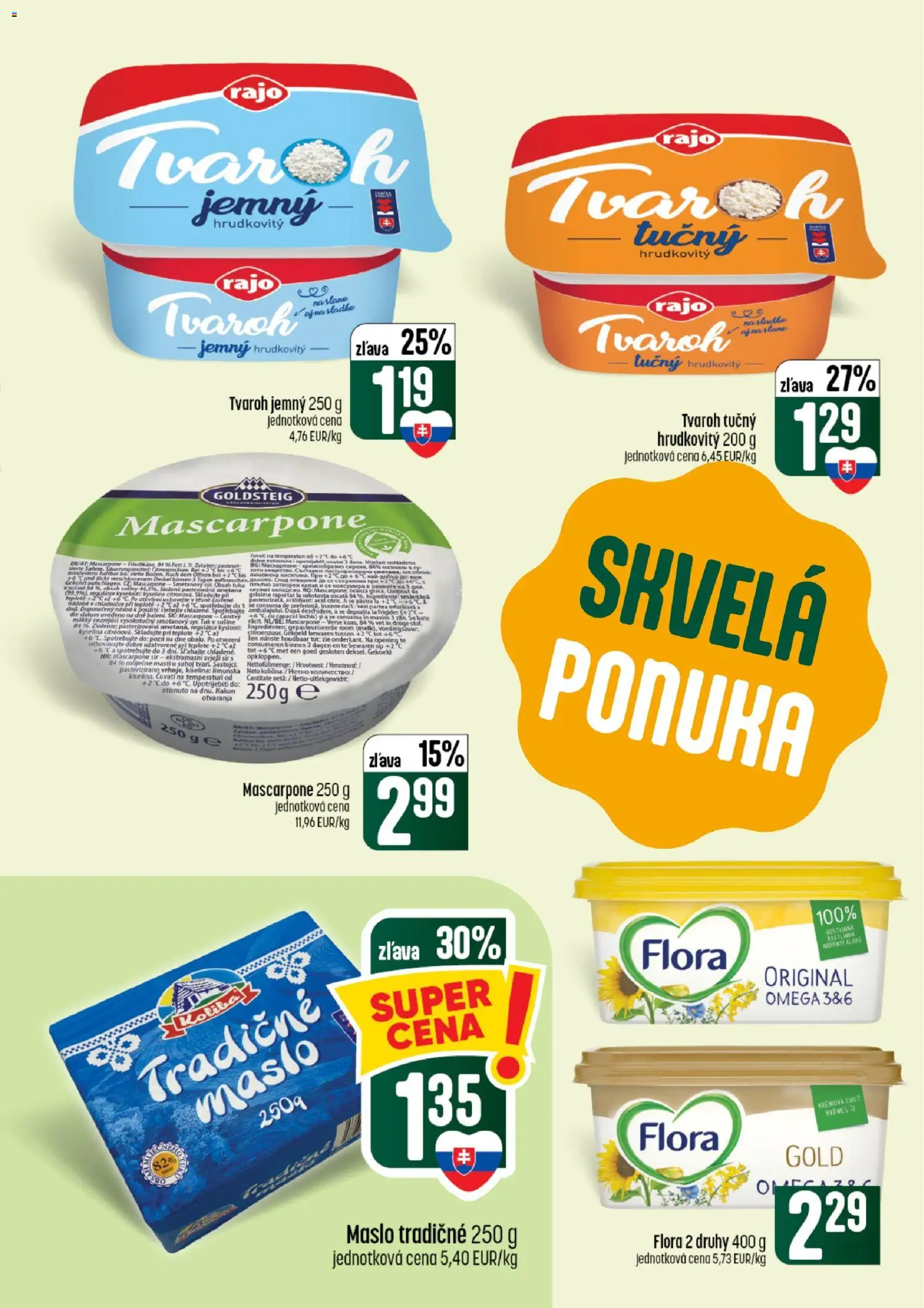 Nové COOP Jednota akcie – leták je platný od 13.08.2026 | Strana: 23 | Produkty: Omega, Mascarpone, Tvaroh tučný, Flora