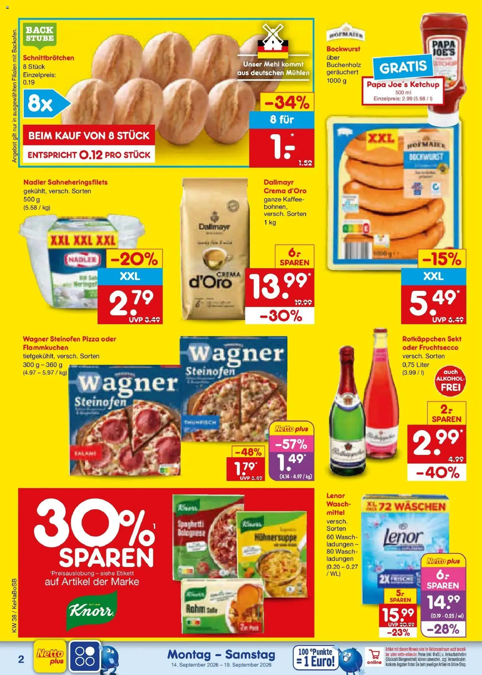 Netto Marken-Discount Prospekt Unna – gültig ab 14.09.2026 | Seite: 2 | Produkte: Fruchtsecco, Dallmayr, Pizza, Ketchup