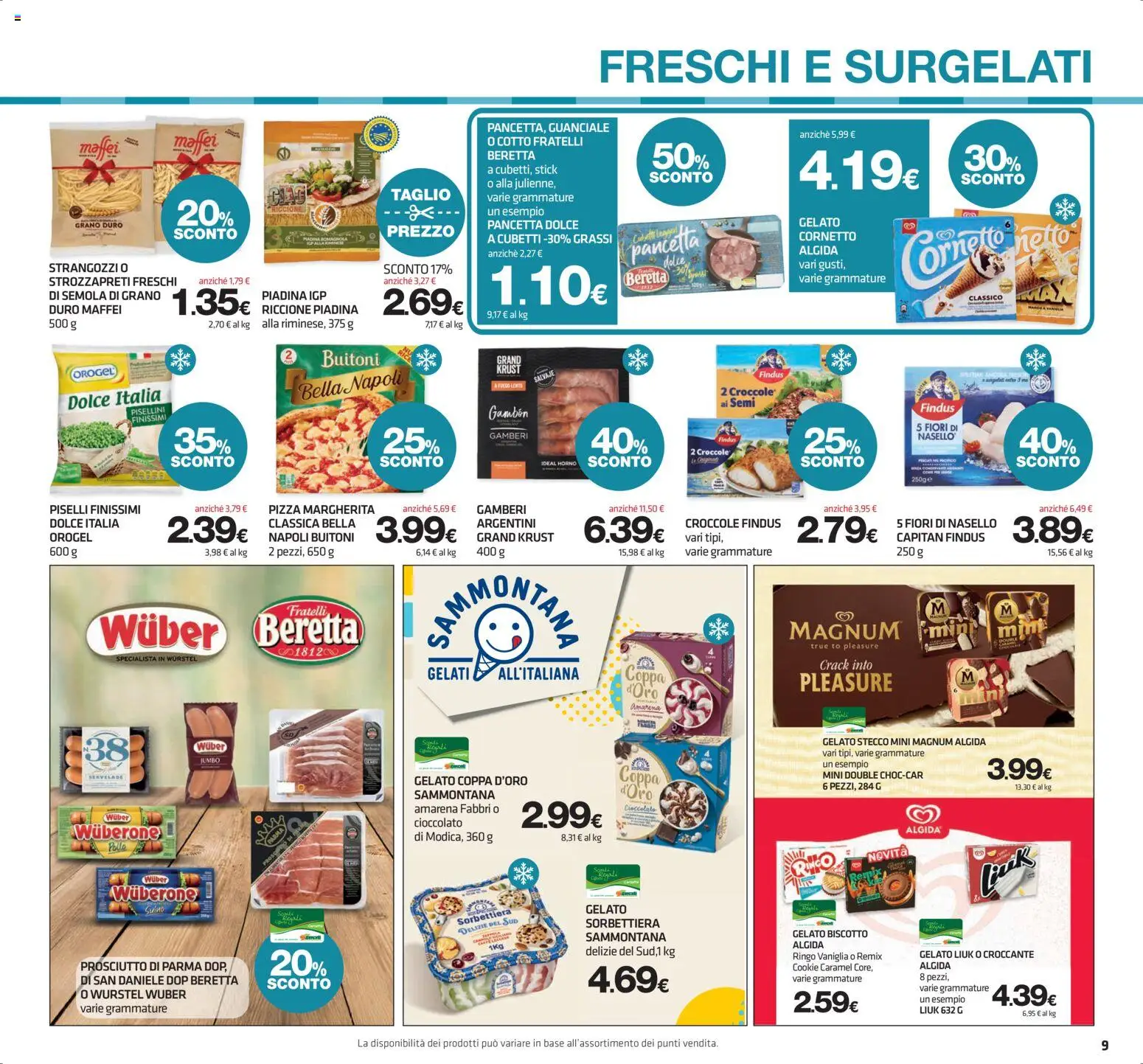 Volantino Superconti del 16/07/2026 | Pagina: 9 | Prodotti: Pizza, Gamberi, Gelato, Piselli