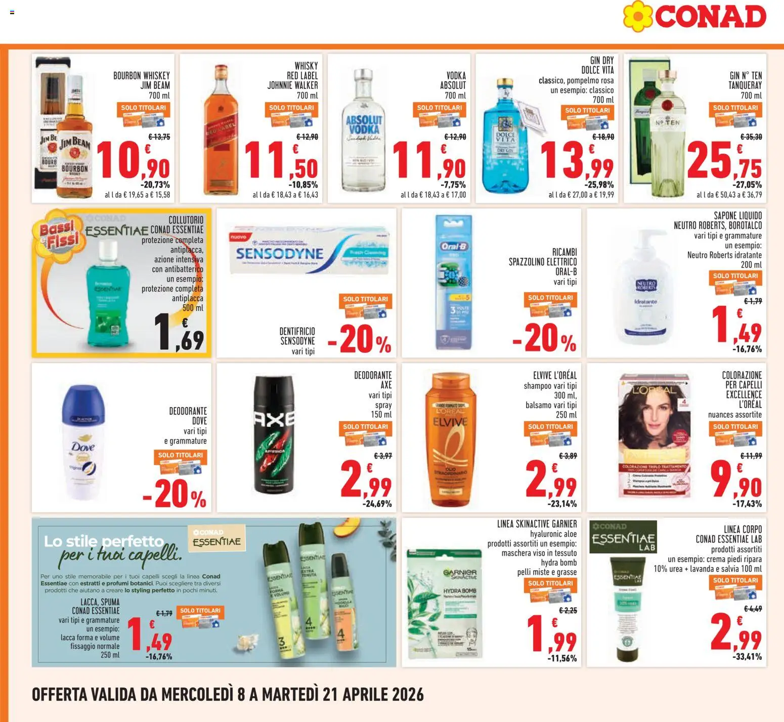 Volantino Conad del 08.04.2026 | Pagina: 20 | Prodotti: Shampoo, Maschera, Bourbon, Spazzolino elettrico
