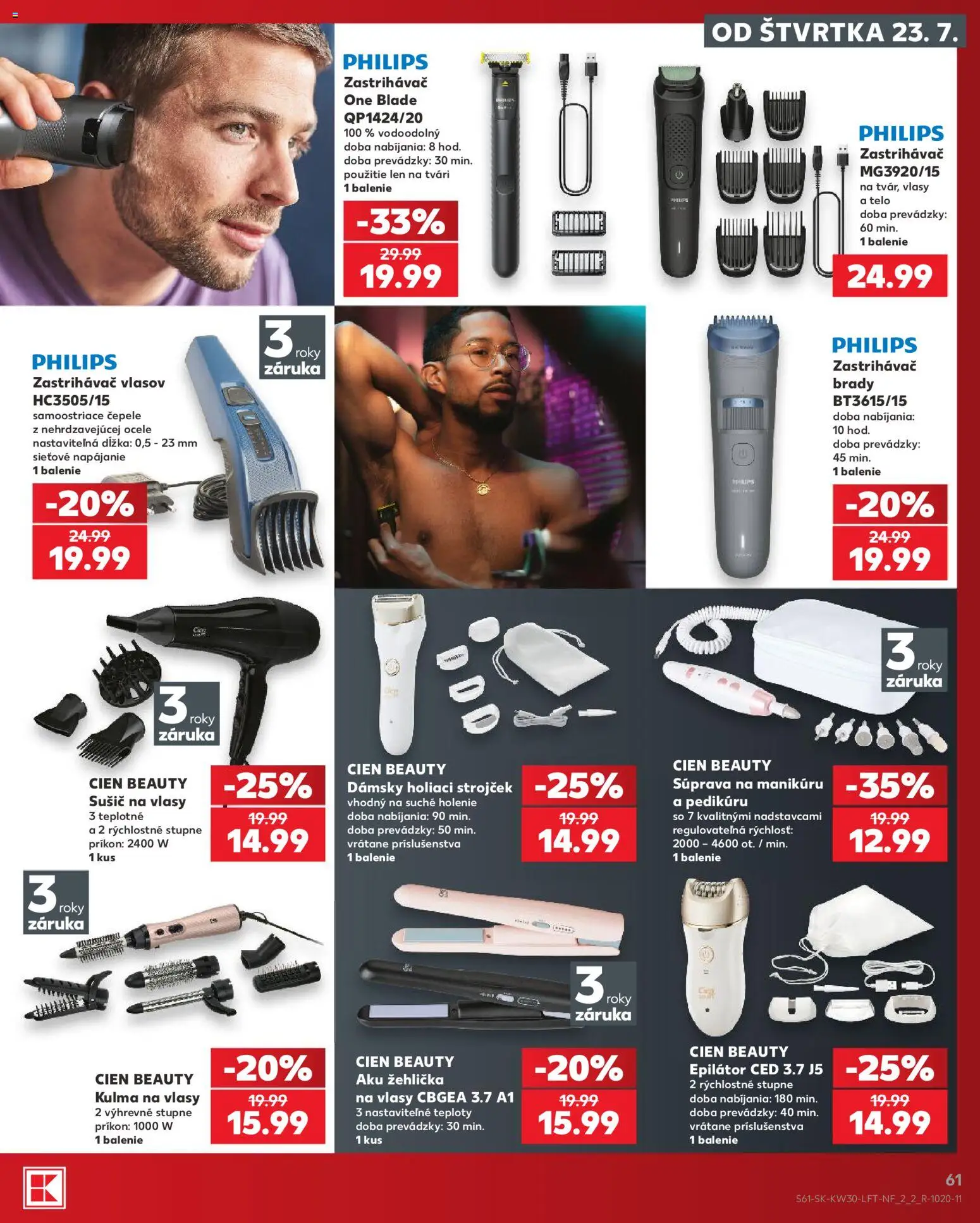 Nové Kaufland akcie – leták je platný od 23.07.2026 | Strana: 61 | Produkty: One blade, Zastrihávač vlasov, Strojček, Holiaci strojček