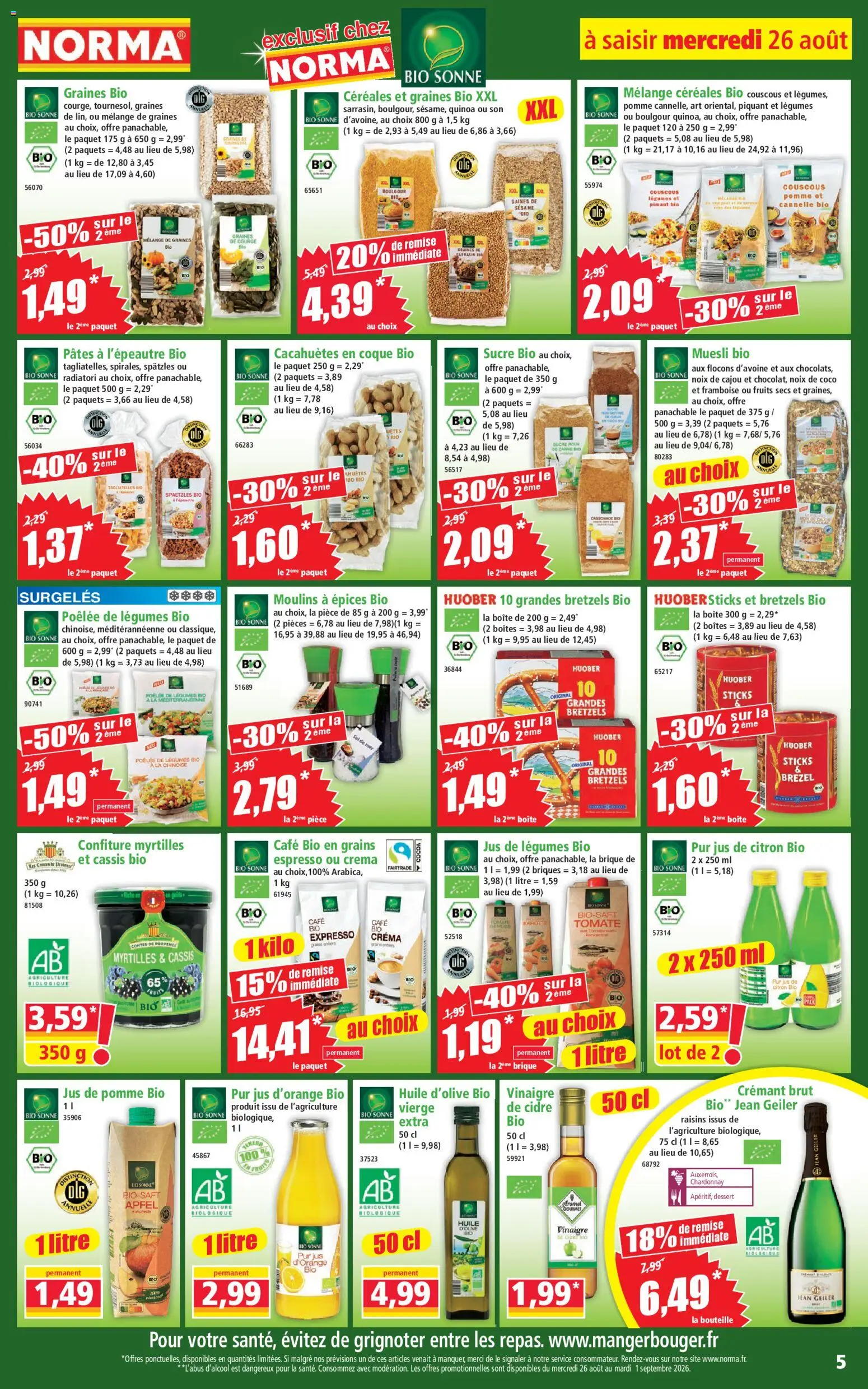 {H1} | Page: 5 | Produits: Muesli bio, Dessert, Cannelle, Jus