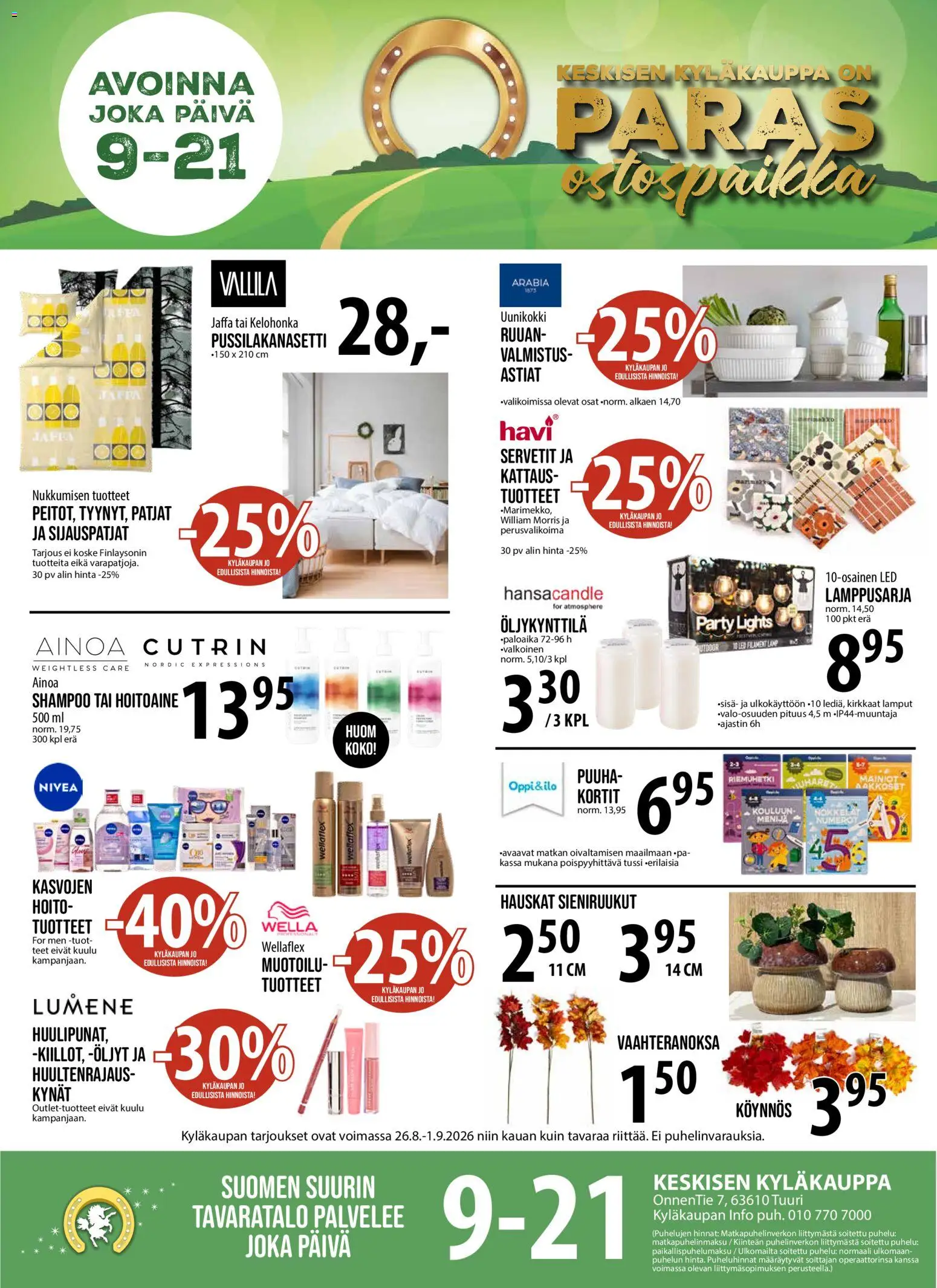 Sale tarjoukset – voimassa 26/08/2026 alkaen | Sivu: 1 | Tuotteet: Pussilakanasetti, Shampoo, Hoitoaine