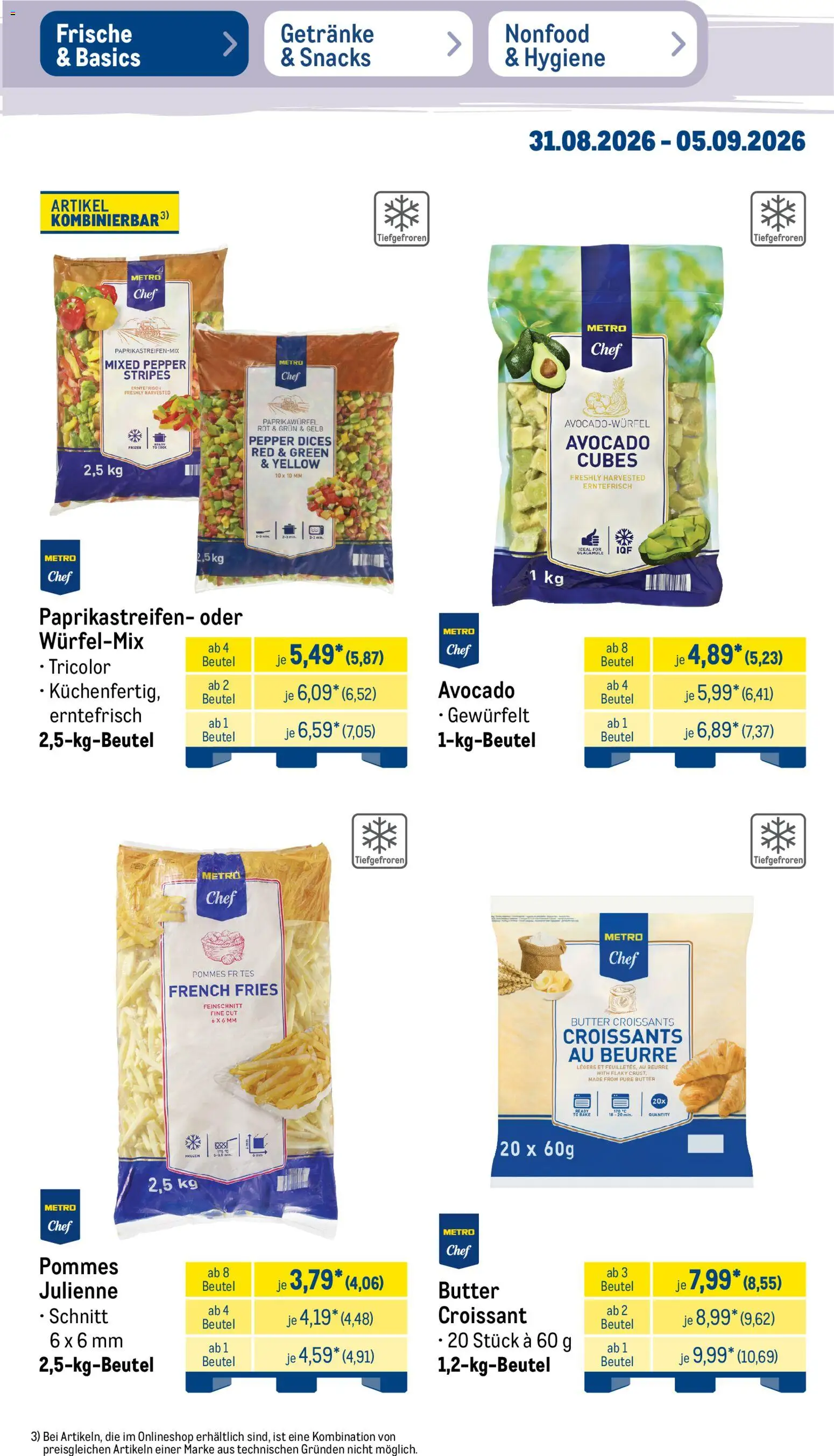 Metro Prospekt – gültig ab 31.08.2026 | Seite: 17 | Produkte: Butter, Pommes frites, Croissant, Avocado
