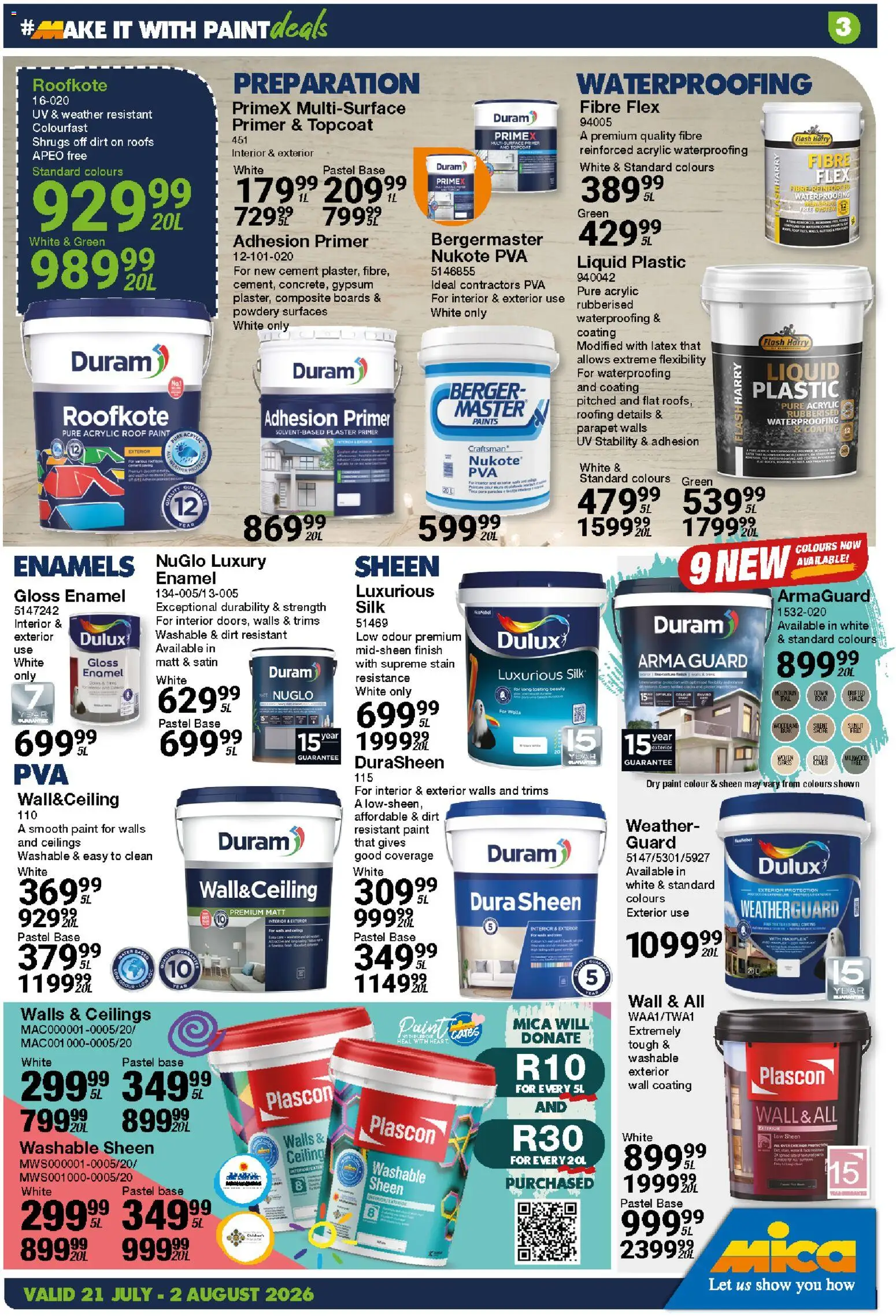 New MICA catalogue – valid from 21/07/2026 | Page: 3 | Products: Primer, Gloss, Plaster primer, Cement