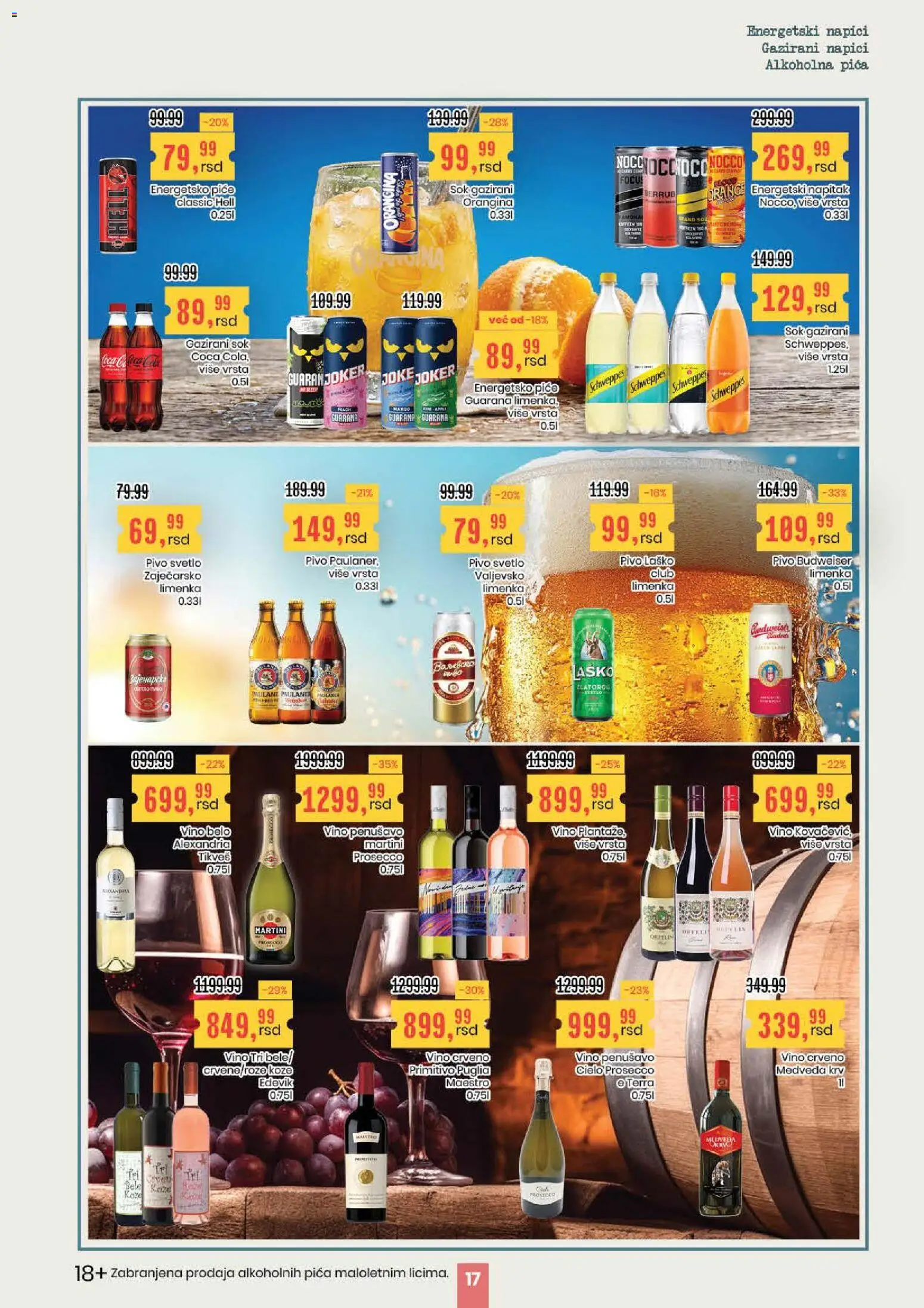 Aroma Market katalog - važi od 28.05.2026 | Strana: 17 | Proizvode: Crveno vino, Pica, Sok, Vino