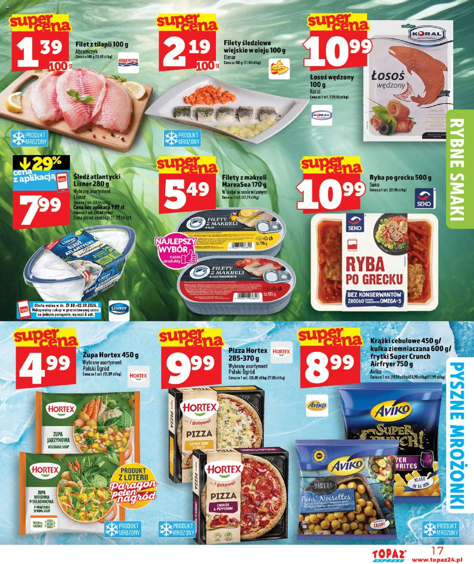 Topaz gazetka - Express od 27.08.2026 | Strona: 17 | Produkty: Chorizo, Łosoś, Sery, Ryba