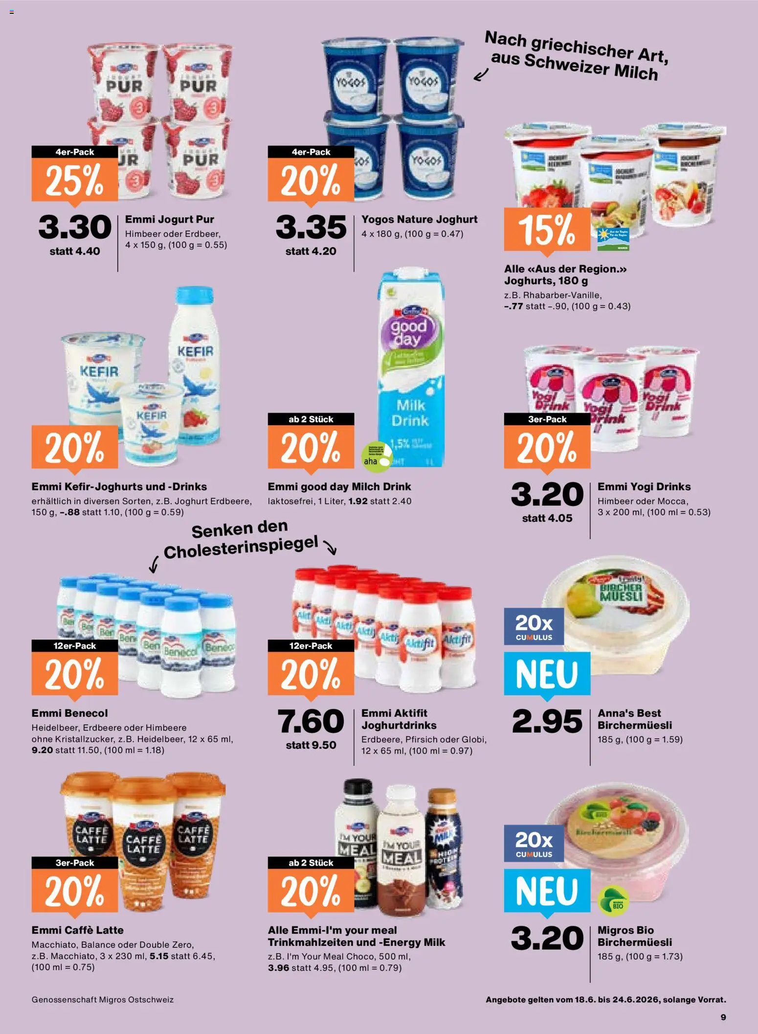 Migros aktionen – gültig ab 18.06.2026 | Seite: 9 | Produkte: Kefir, Milch, Himbeere, Pfirsich