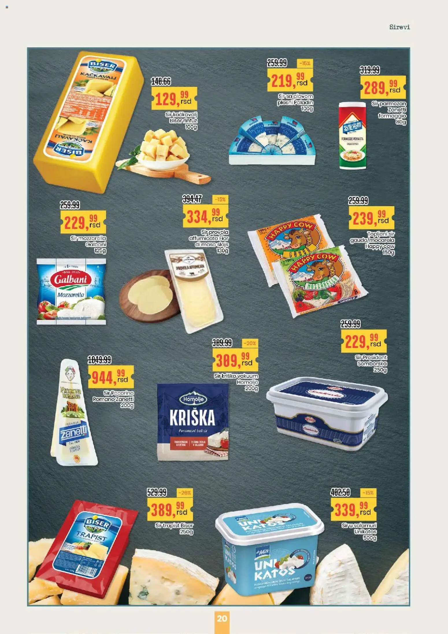 Aroma Market katalog - važi od 30.04.2026 | Strana: 20 | Proizvode: Sir, Mozzarella, Parmezan, Topljeni sir
