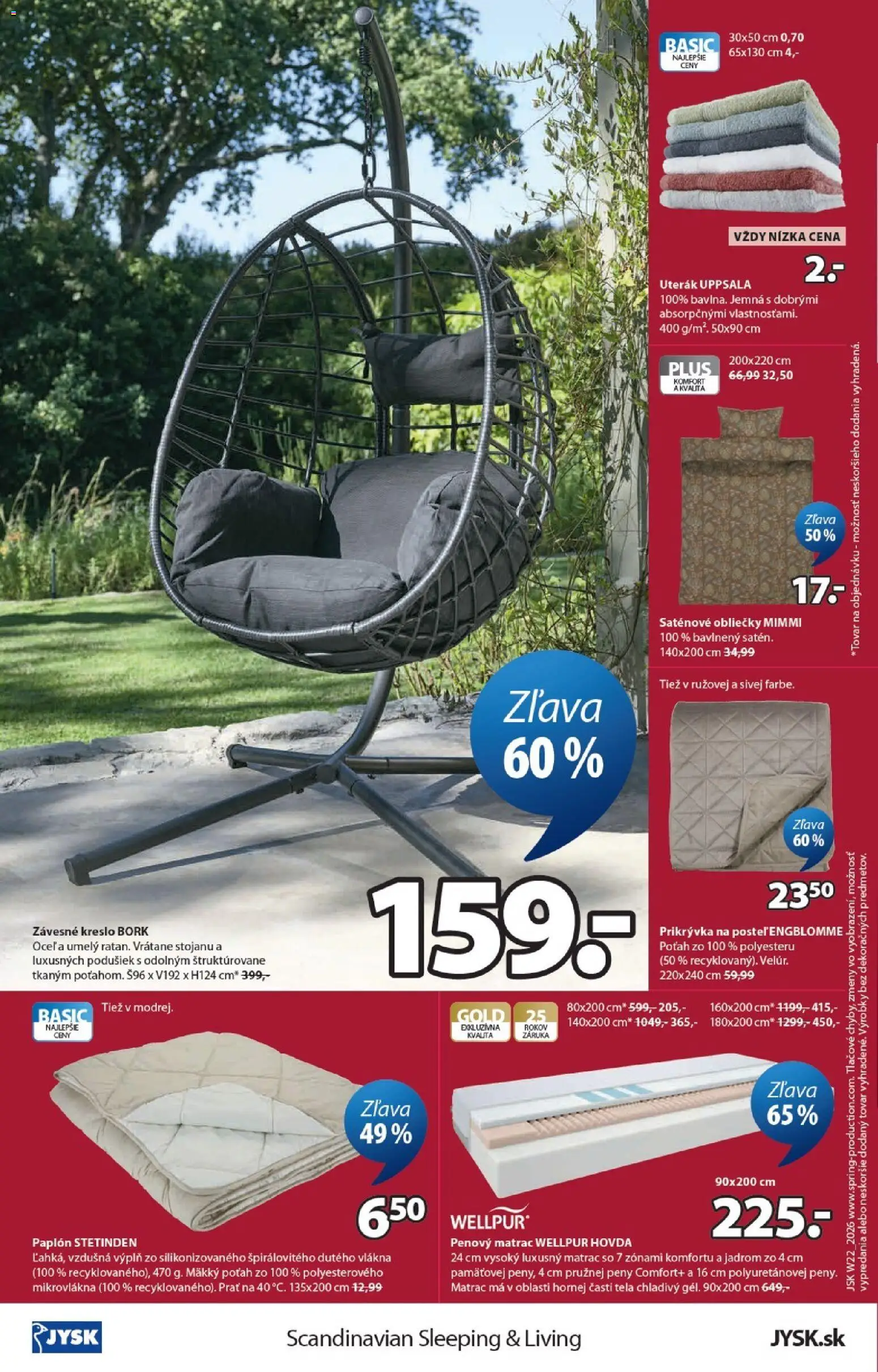 Nové JYSK akcie – leták je platný od 27.05.2026 | Strana: 16 | Produkty: Matrac, Posteľ, Obliečky, Závesne kreslo