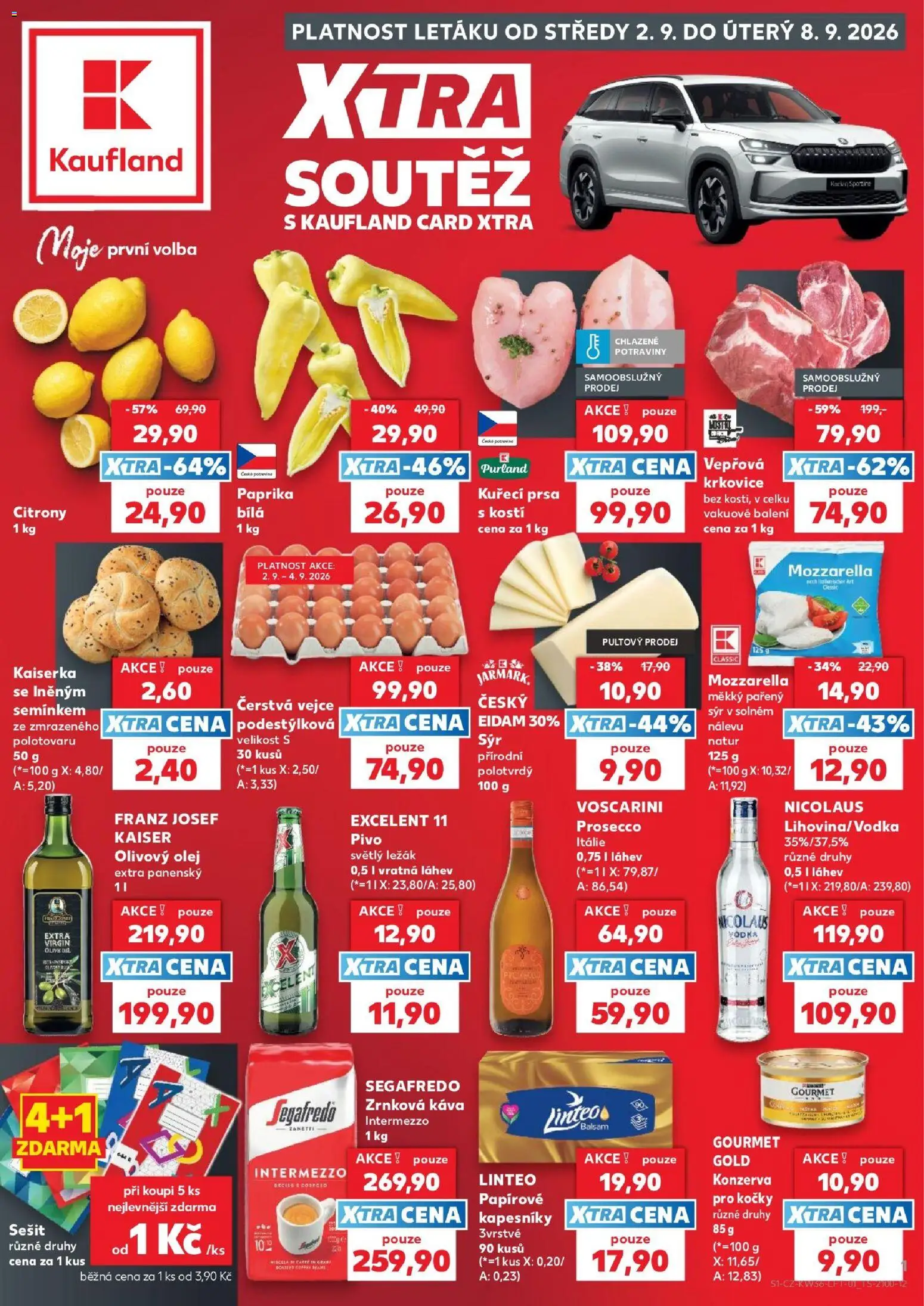 Kaufland leták - Plzeň od 02.09.2026 | Strana: 1 | Produkty: Vejce, Eidam, Paprika bílá, Láhev