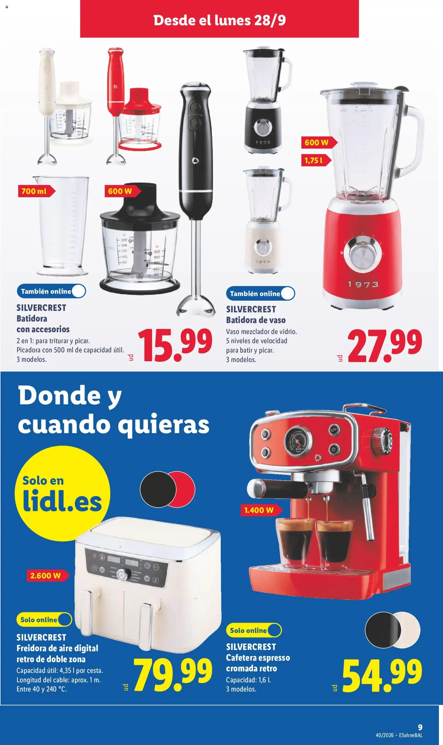 Lidl folleto de bazar │ válido desde el 28/09/2026 | Página: 15 | Productos: Mezclador, Batidora, Freidora, Freidora de aire