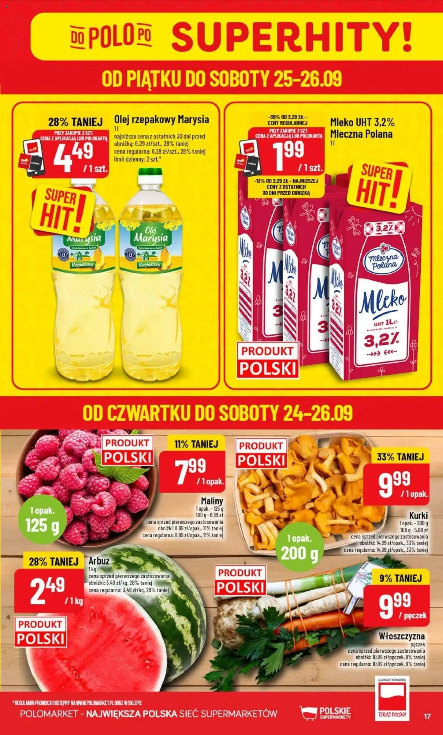 Nowa POLOmarket gazetka od jutra 23.09.2026 | Strona: 17 | Produkty: Arbuz, Włoszczyzna, Mleko, Olej