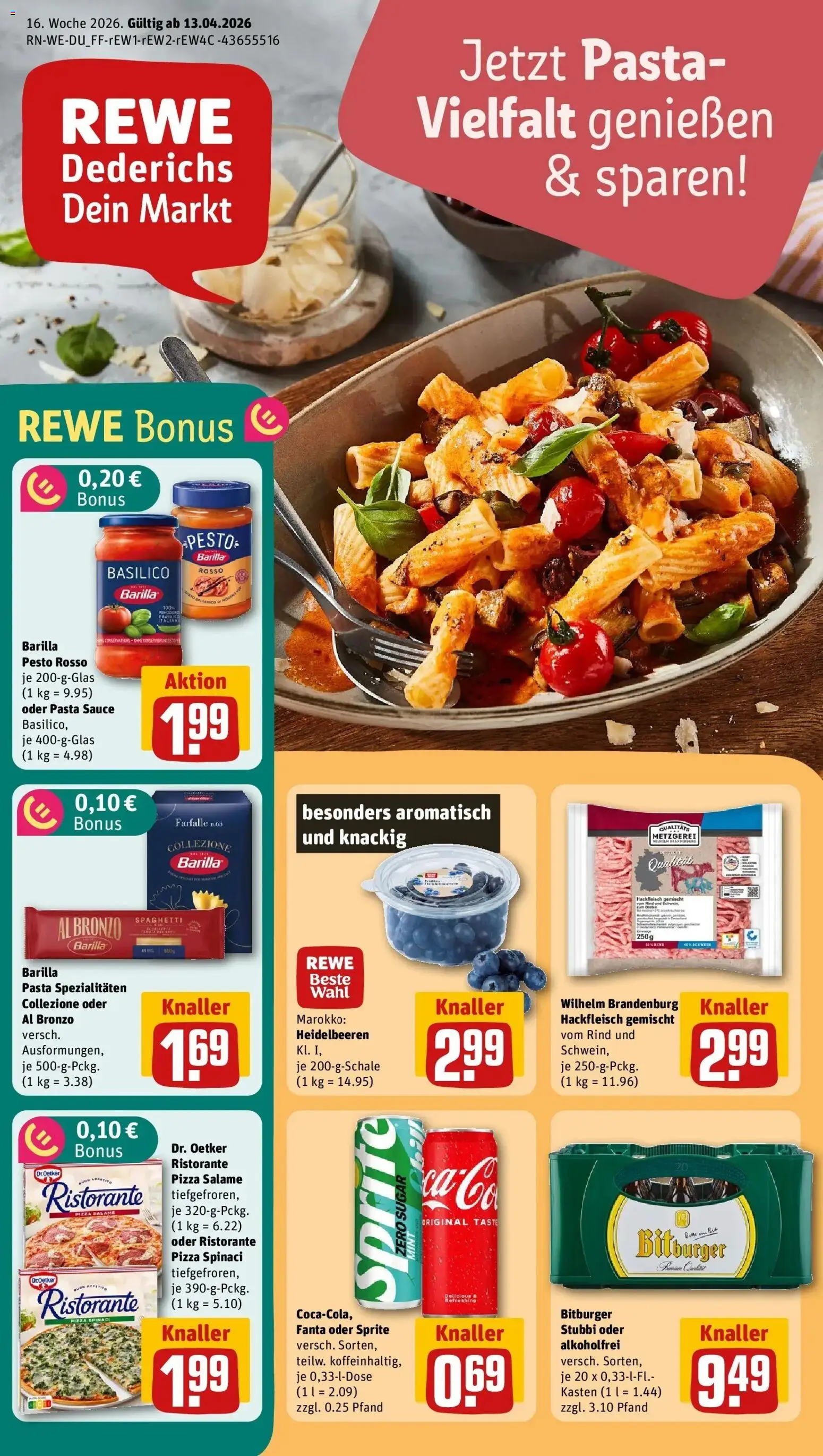 Rewe Prospekt Kaarst / Büttgen	 – gültig ab 12.04.2026 | Seite: 1 | Produkte: Fanta, Barilla pesto, Heidelbeeren, Pizza