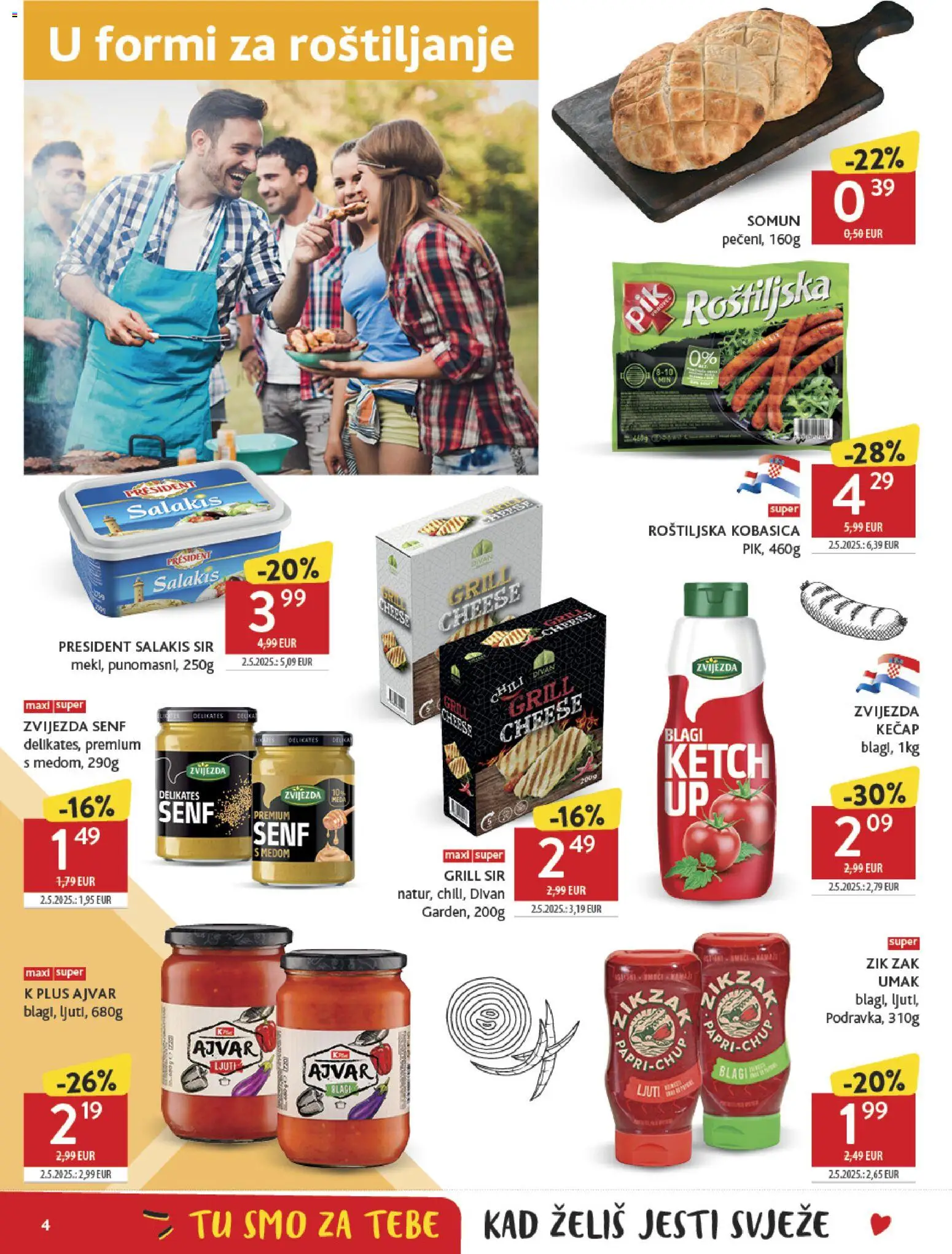 Konzum katalog | vrijedi od 15.04.2026 | Stranica: 4 | Proizvodi: Somun, Ajvar, Umak, Kobasica