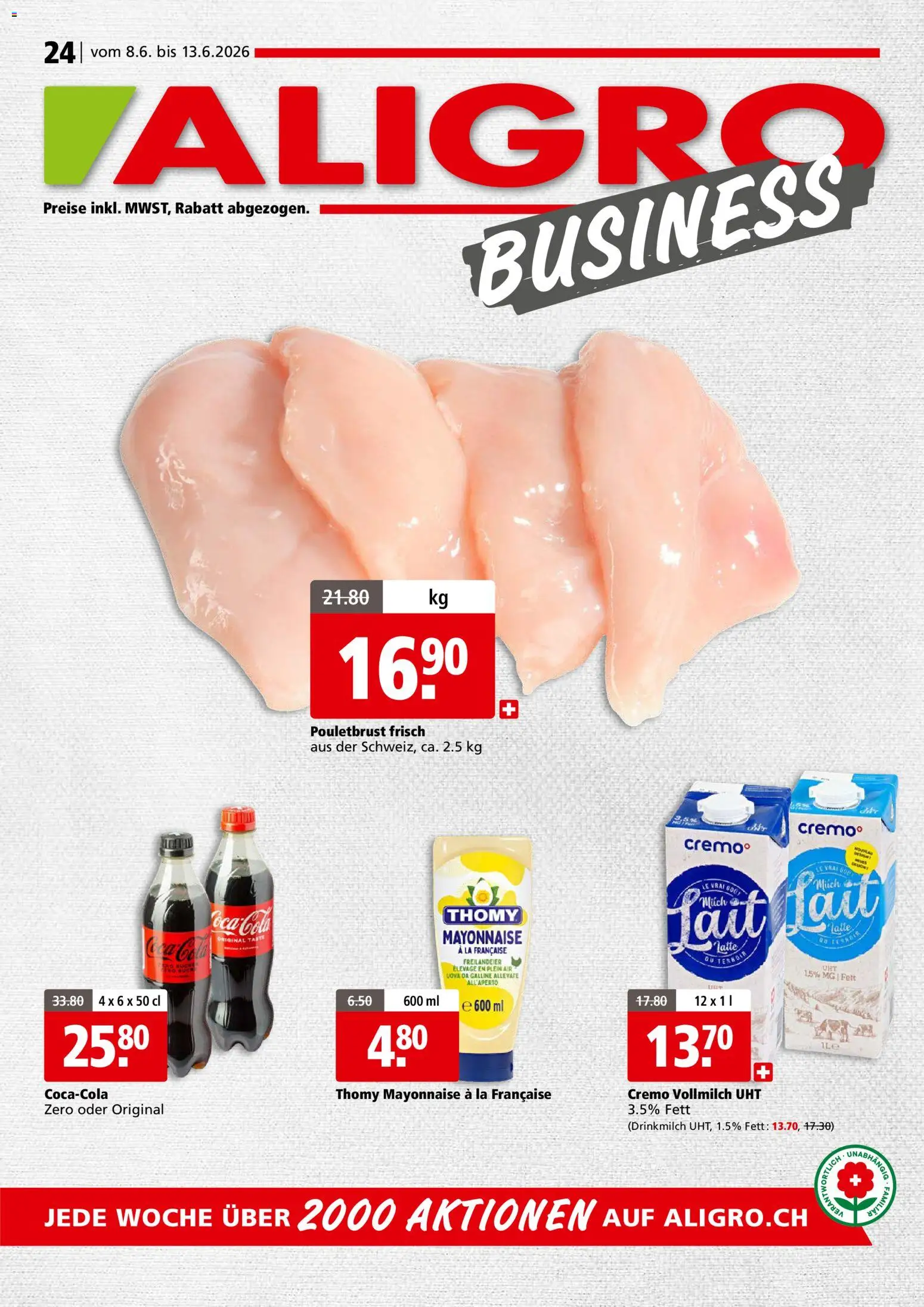 Aligro aktionen Business Chavannes, Matran, Genf, Sitten – gültig ab 08.06.2026 | Seite: 1 | Produkte: Pouletbrust, Mayonnaise