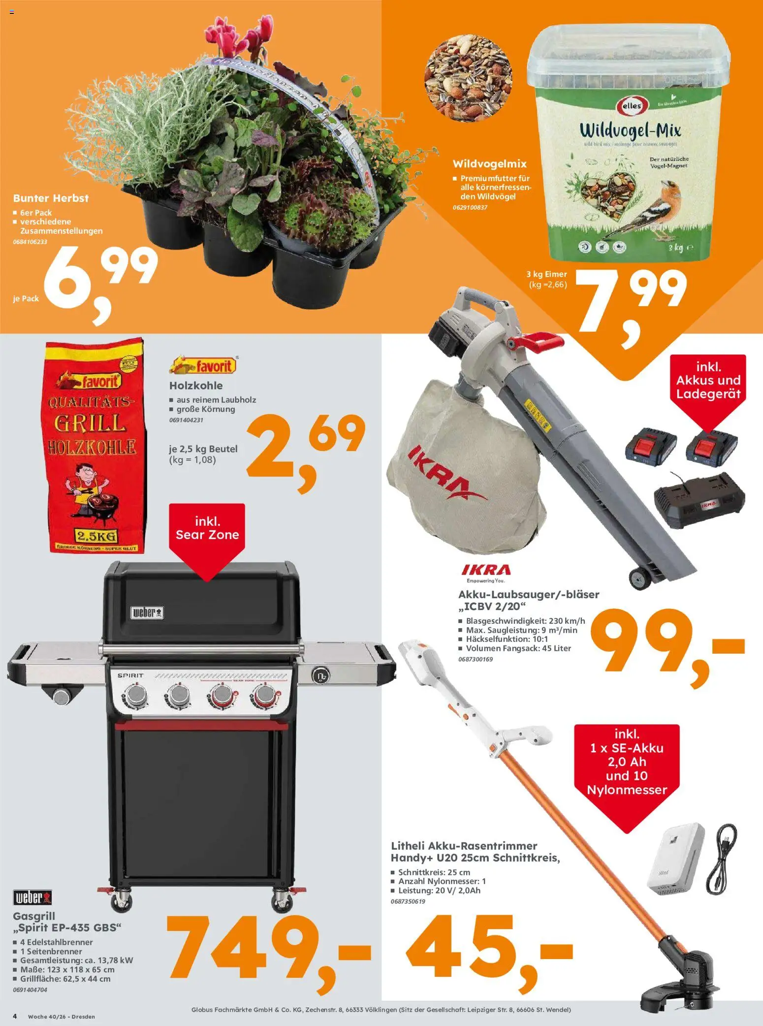Globus Baumarkt Prospekt Dresden – gültig ab 28.09.2026 | Seite: 4 | Produkte: Grill, Ladegerät
