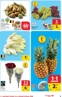 Pitloze druiven Carrefour, rood en wit - Voorbeeld van een folder van Carrefour, geldig van 07/10/2026 | Pagina: 3 | Producten: Ananas, Peren, Druiven