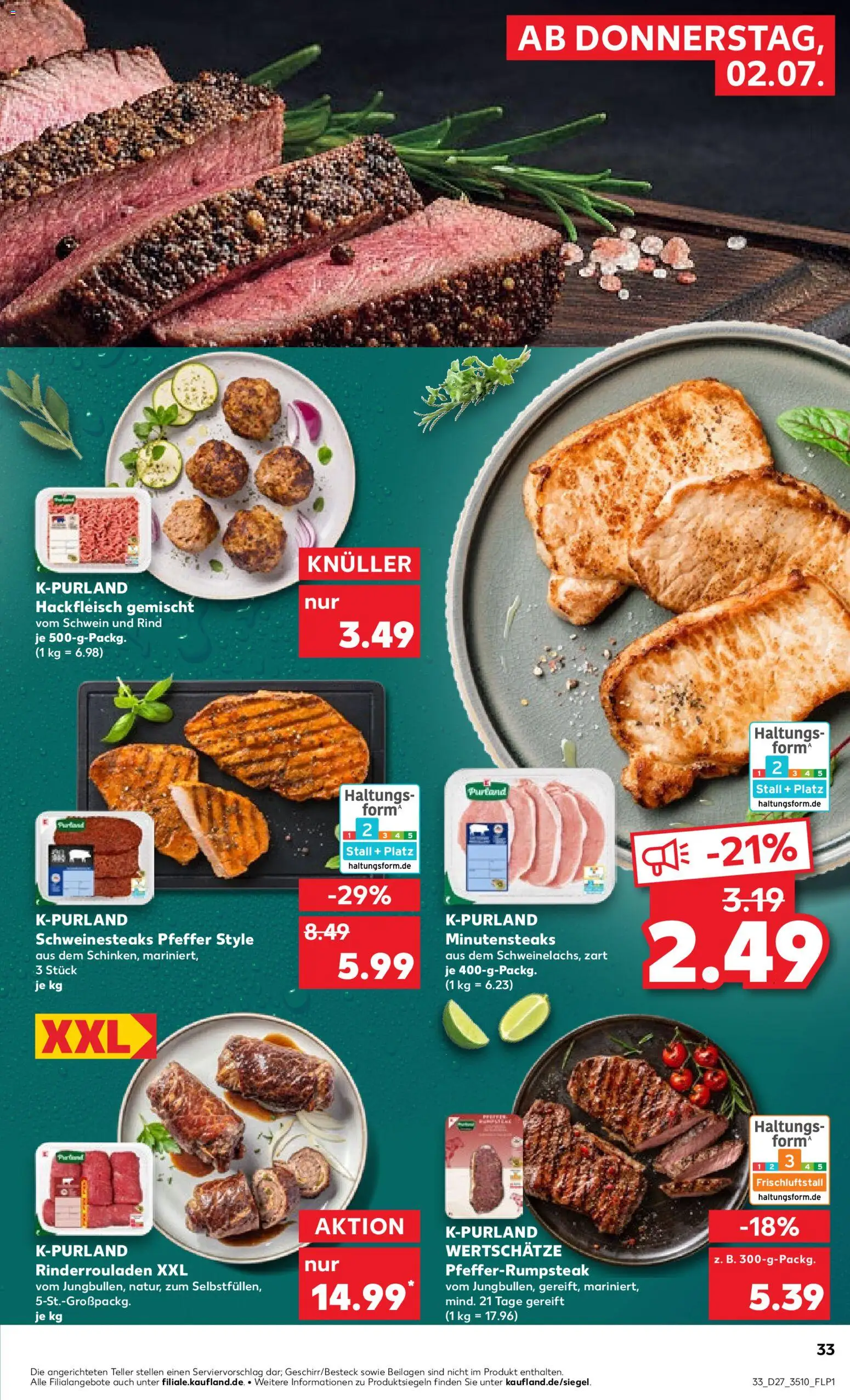 Kaufland Prospekt Zeitz – gültig ab 02.07.2026 | Seite: 33 | Produkte: Rinderrouladen, Pfeffer, Hackfleisch
