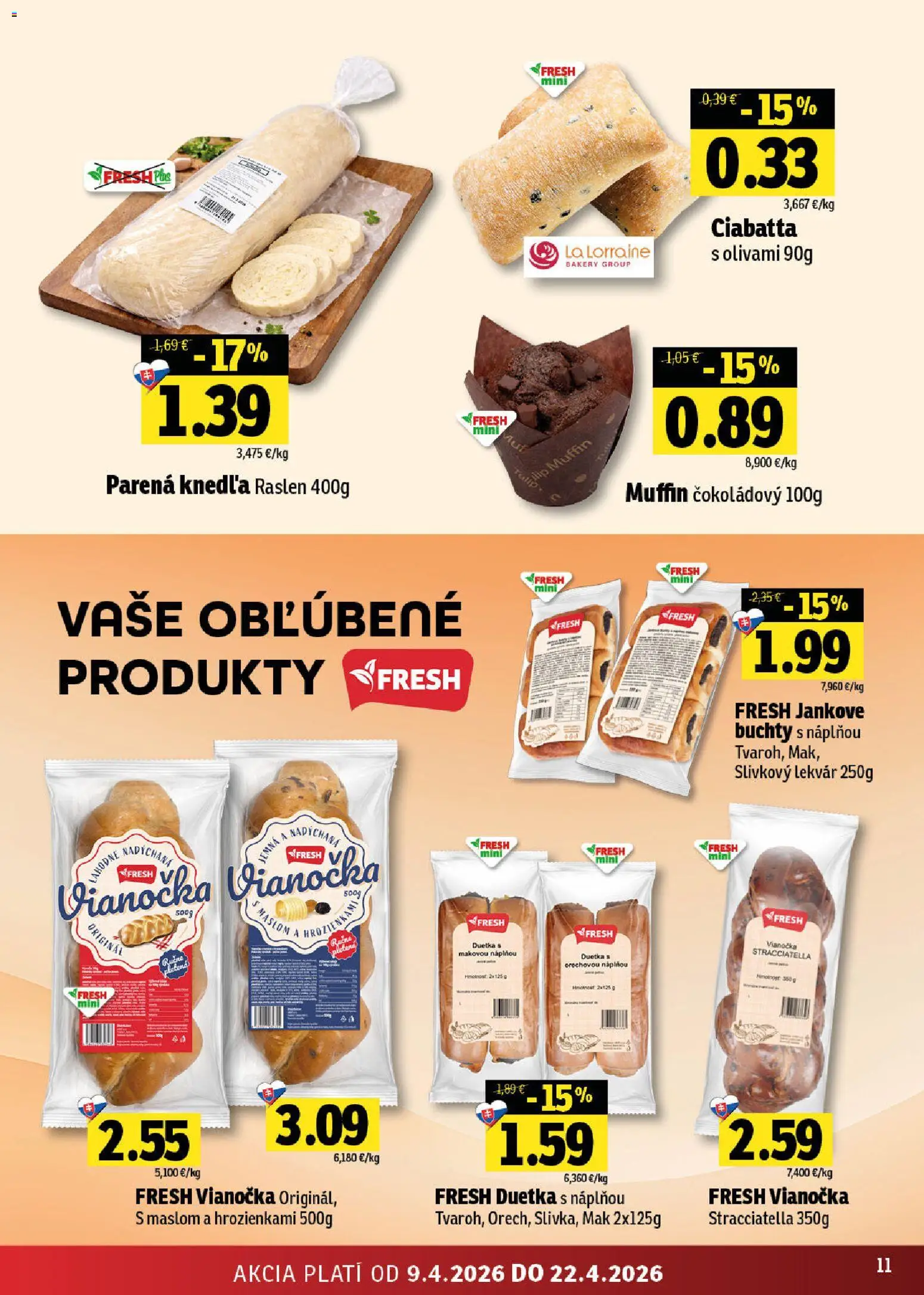 Nové Fresh akcie – leták je platný od 09.04.2026 | Strana: 11 | Produkty: Vianočka, Mak