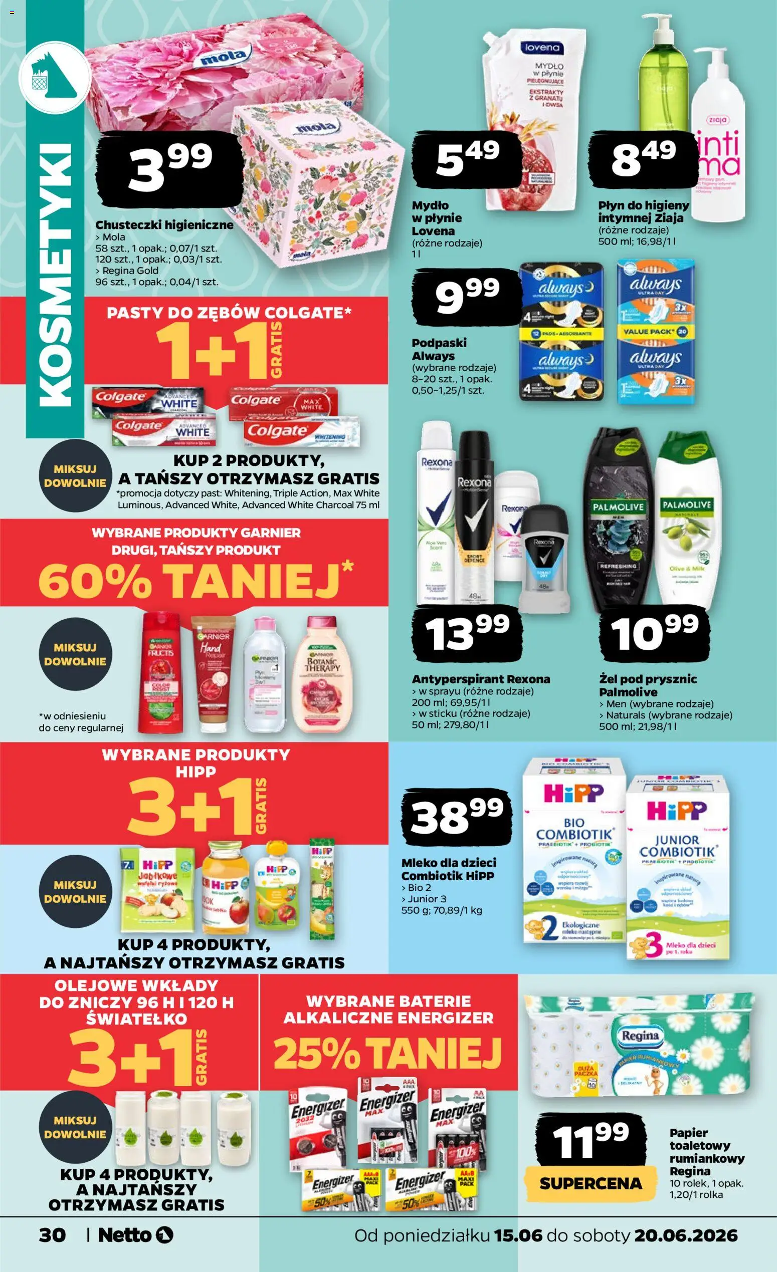 Netto gazetka od poniedziałku spożywcza od 15.06.2026 | Strona: 30 | Produkty: Baterie, Mydło, Żel pod prysznic, Antyperspirant