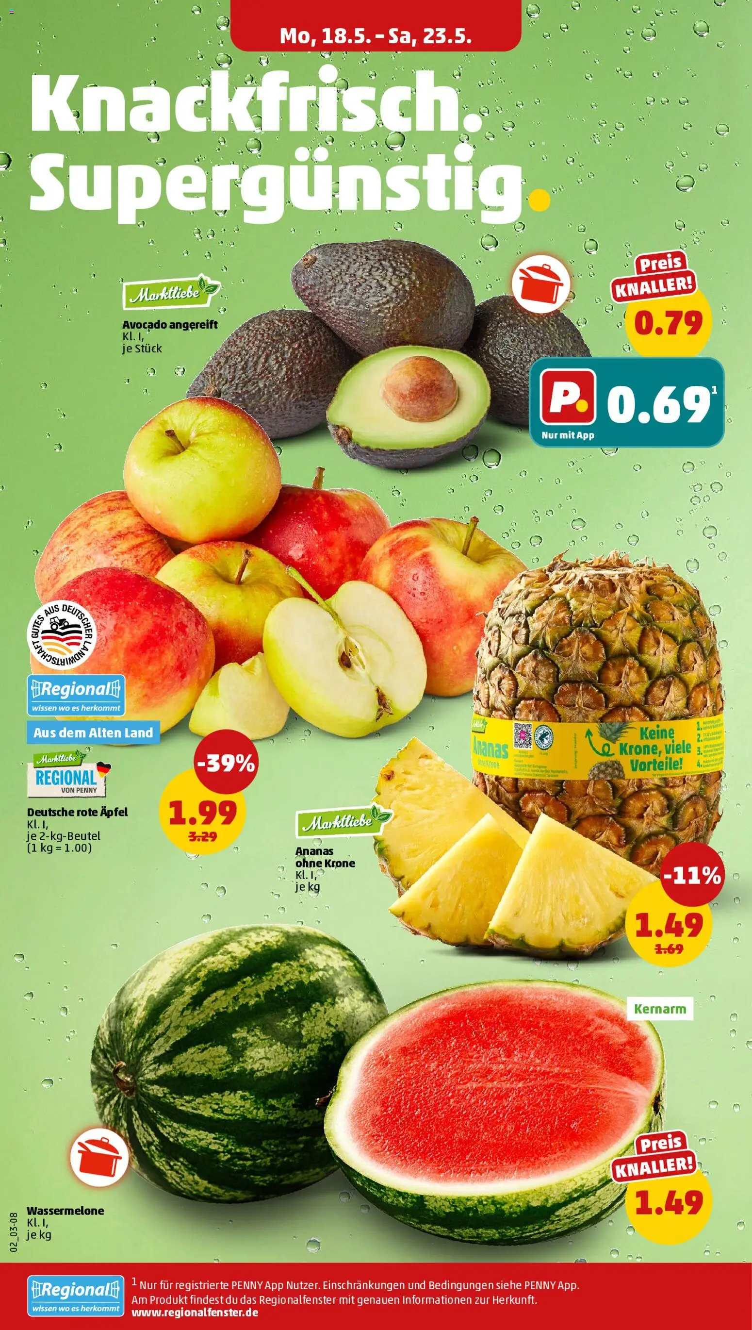 Penny Prospekt 	 – gültig ab 18.05.2026 | Seite: 4 | Produkte: Äpfel, Ananas, Avocado, Wassermelone