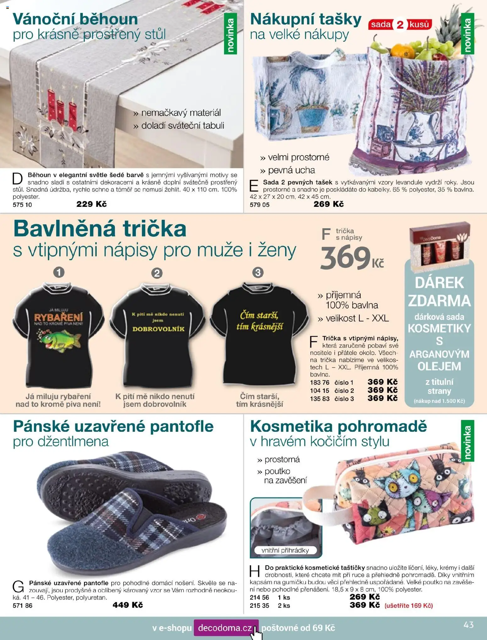 Decodoma katalog Vánoce 2026 od 04.10.2026 | Strana: 44 | Produkty: Kosmetické taštičky, Stůl, Trička, Běhoun