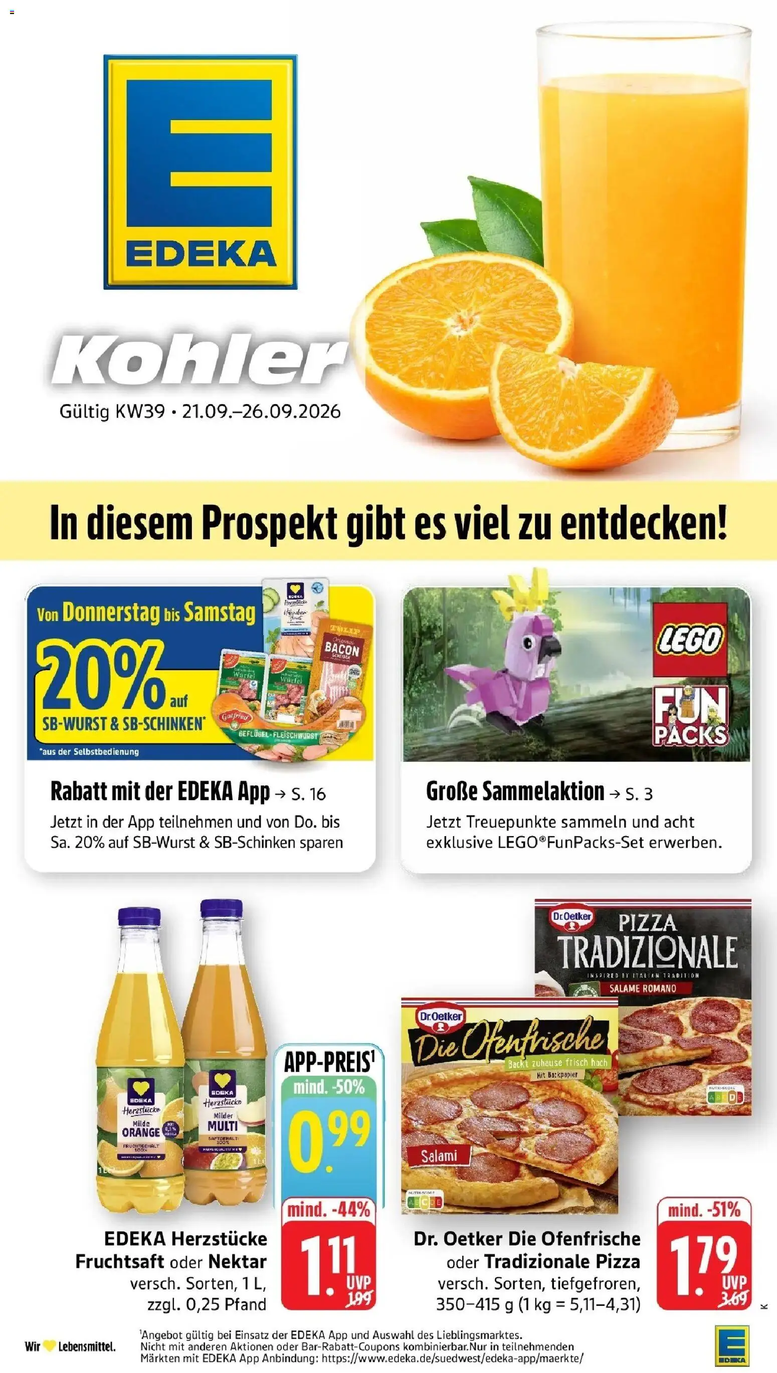 Edeka Prospekt Lahr (ab 21.09.2026) » Angebote Online | Seite: 1 | Produkte: Ofenfrische, Salami, Pizza, Fruchtsaft