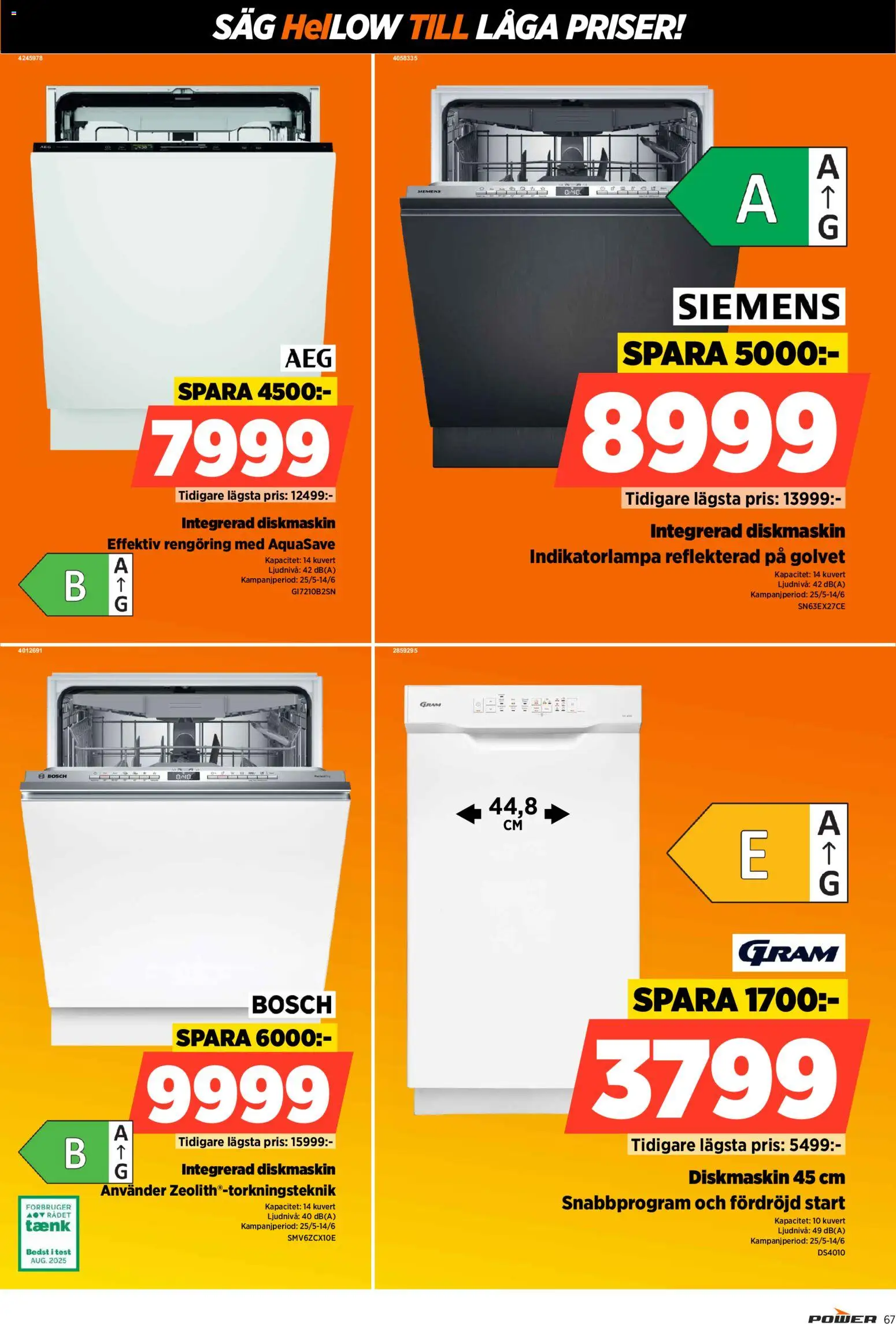 Power reklamblad aktuell från 08.06.2026 | Sida: 67 | Produkter: Diskmaskin, Såg, Kuvert