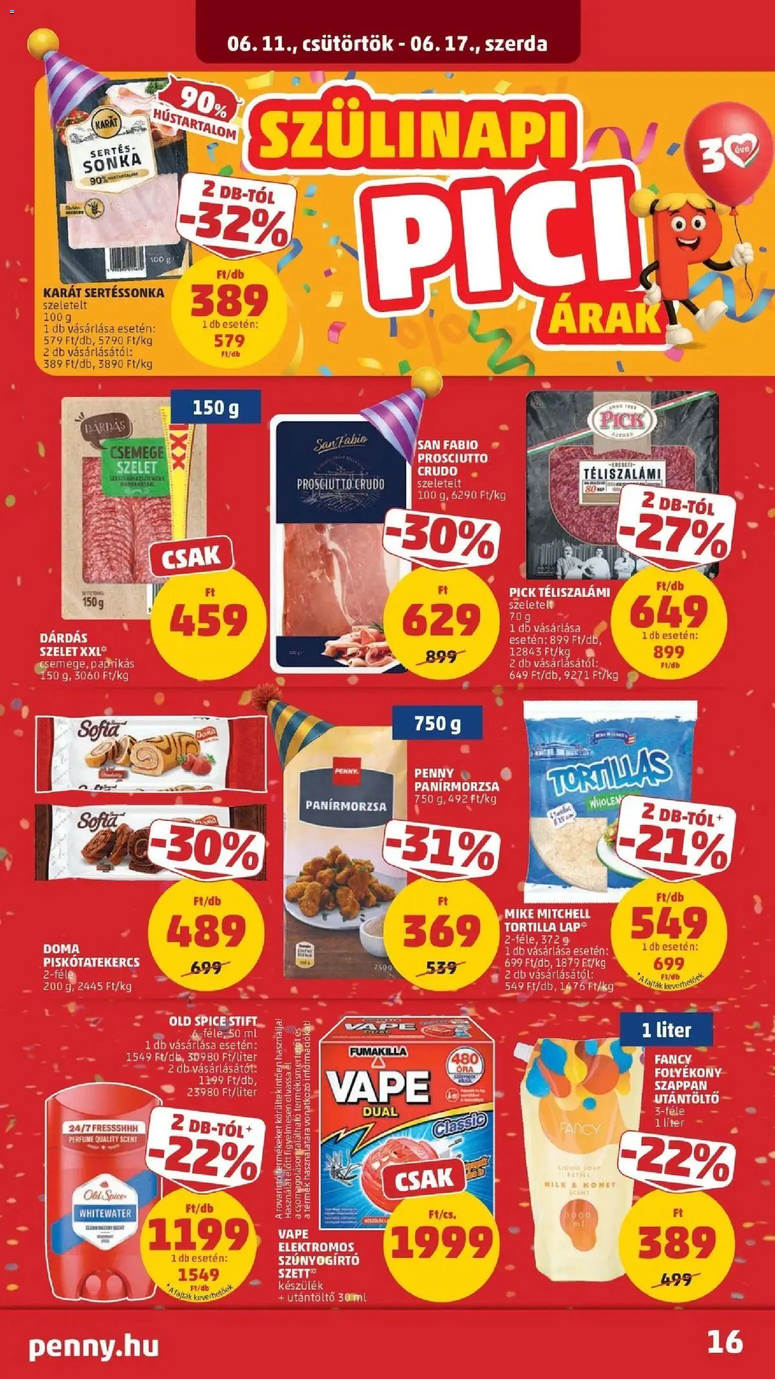 PENNY akciós ujság - amely érvényes a következő dátumtól: 11.06.2026 | Oldal: 16 | Termékek: Tortilla, Stift, Tortilla lap, Szappan