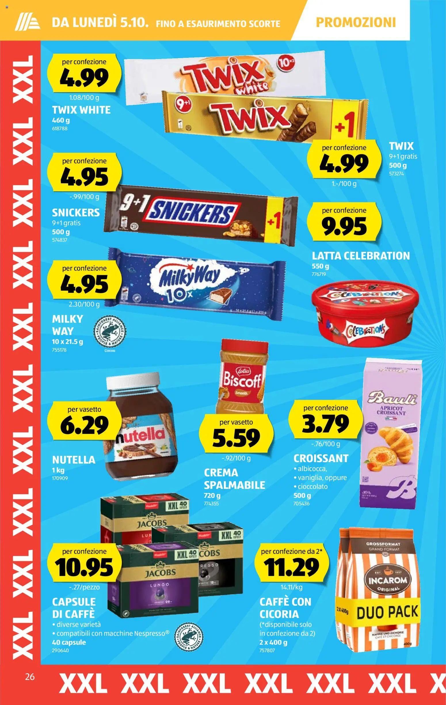 Aldi aktionen IT – gültig ab 01.10.2026 | Seite: 26 | Produkte: Celebrations, Snickers, Twix, Kaffee