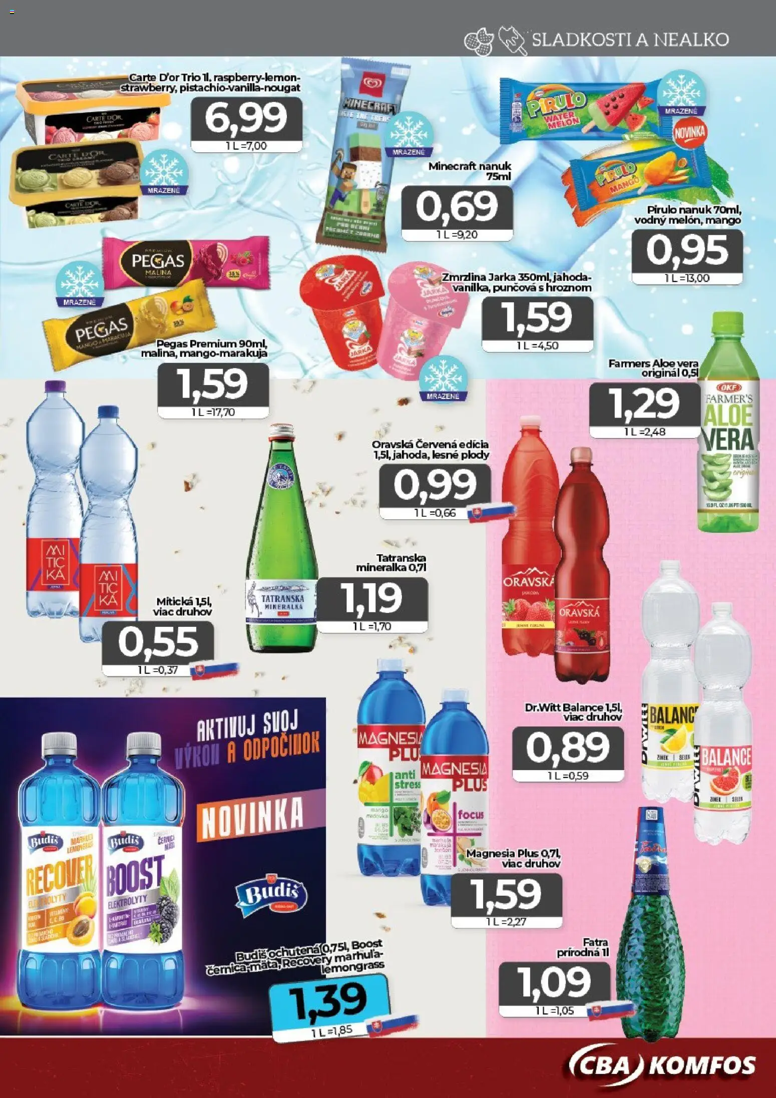 Nové CBA Komfos akcie – leták je platný od 22.05.2026 | Strana: 11 | Produkty: Nanuk, Zmrzlina, Budiš, Mango